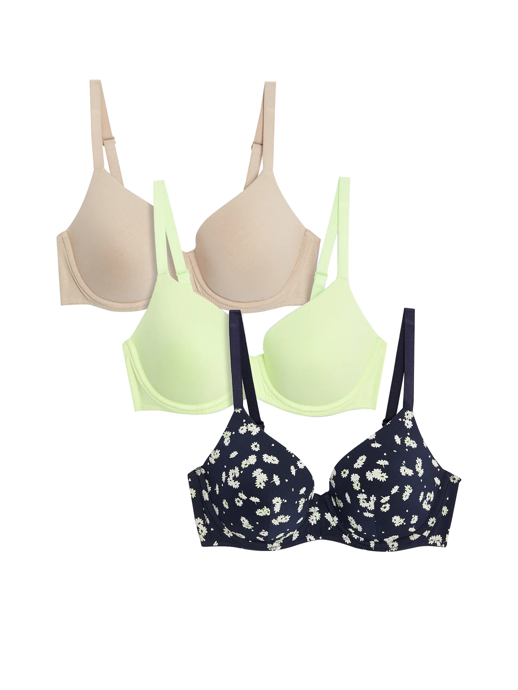 MARKS & SPENCER Women T-Shirt Bras Cotton Rich Wired 3pk Multi-Color