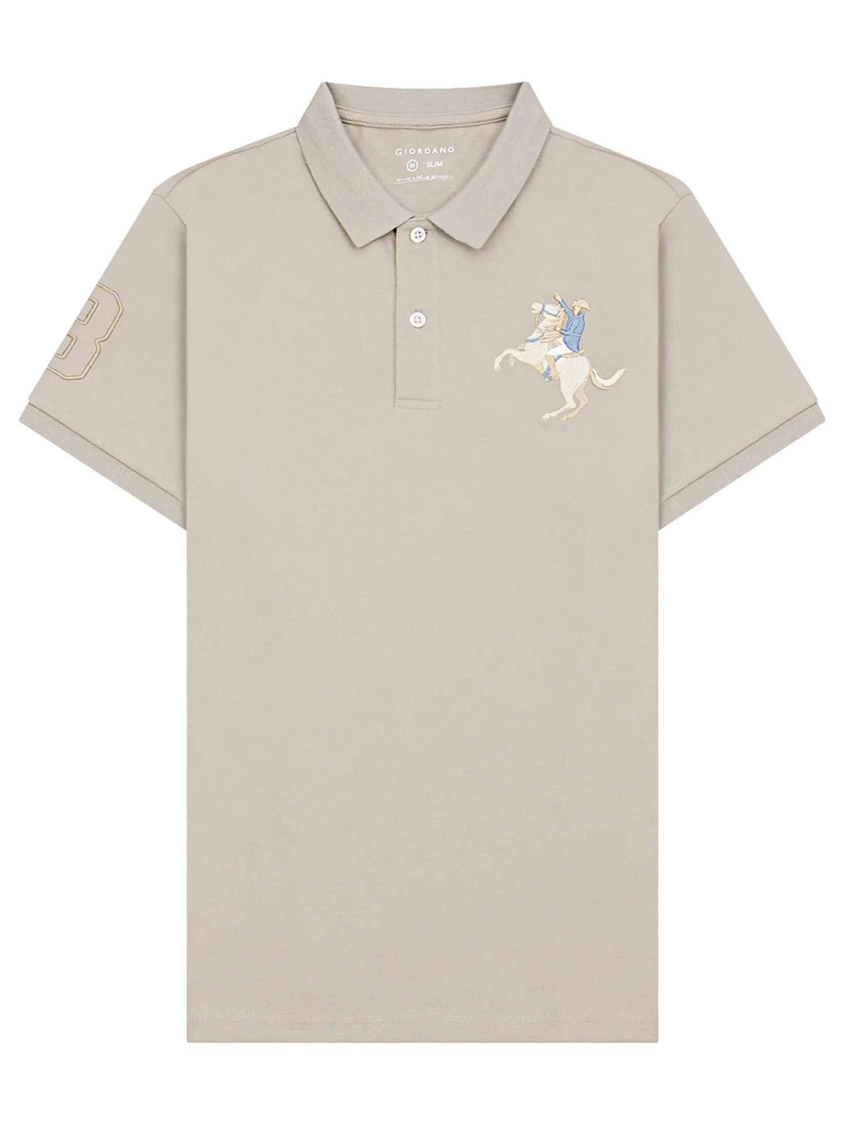 GIORDANO Men's Pique Slim Fit Embroidery Napoleon Polo Puse cashmere khaki Size - S