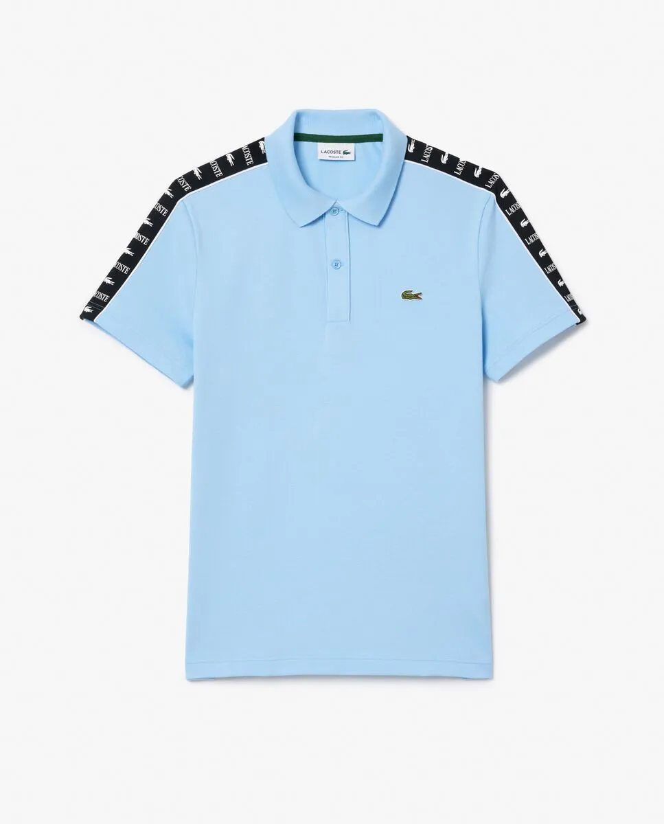 LACOSTE Regular Fit Logo Stripe Mini Piqu  Polo Shirt Blue