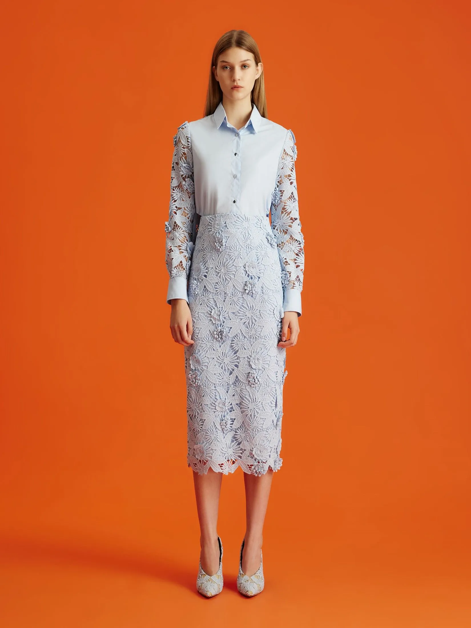 ASAVA (AW24) Daniella Floral-lace Women Pencil Skirt Blue