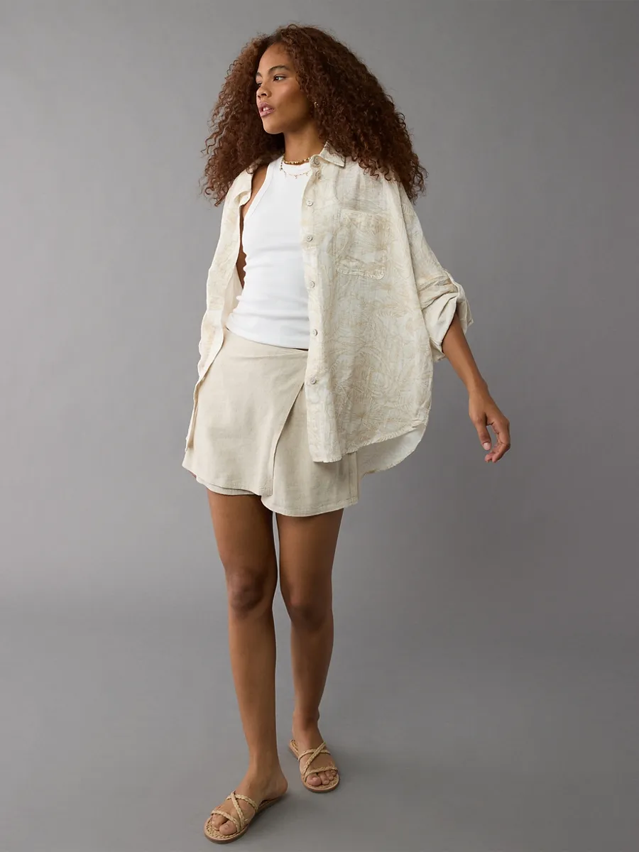 AMERICAN EAGLE WOMEN CORE GO BIG ONE PKT SHIRT 207 TAN