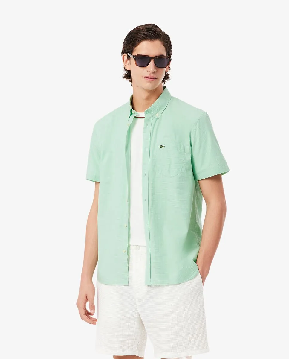 LACOSTE Short Sleeved Regular Fit Gingham Shirt White