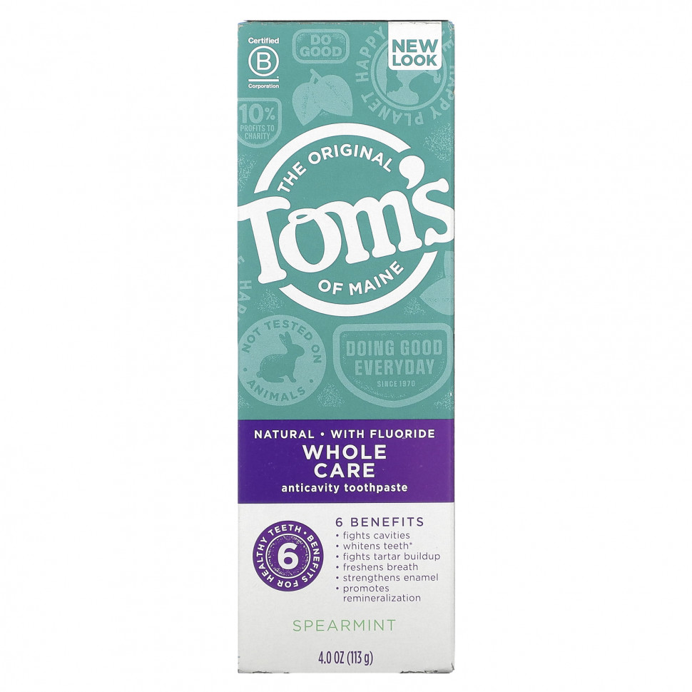 Tom's of Maine, Whole Care Anticavity Toothpaste, Spearmint, 4 oz (113 g)