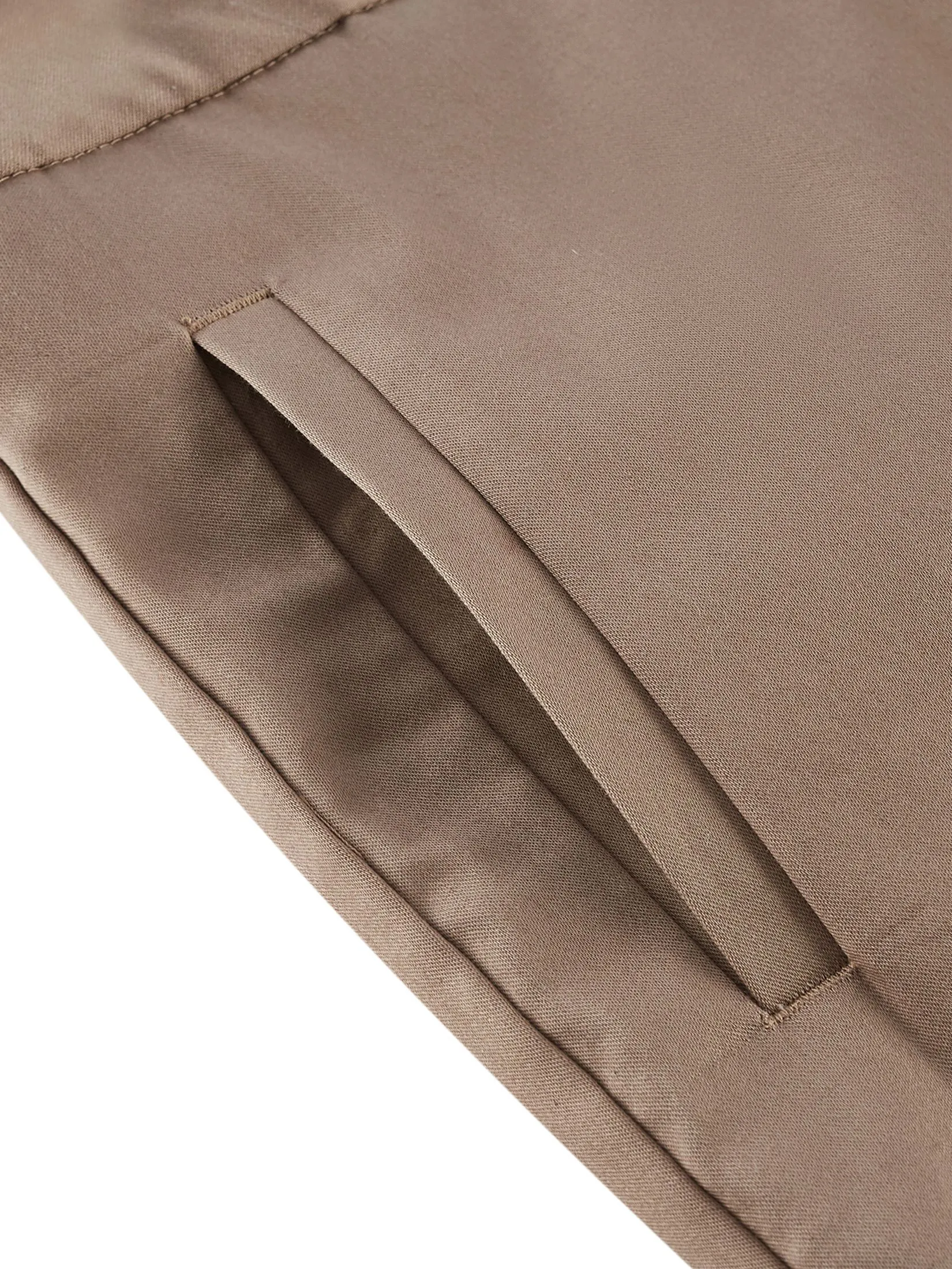 G2000 Women Clothing Cotton Blend Spandex Satin Casual Pants W/ Elastic Waistband Cropped Cigarette Shape - Brown