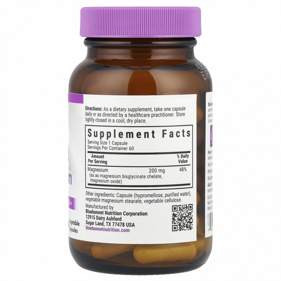Bluebonnet Nutrition, буферизованный хелатный магний, 60 растительных капсул