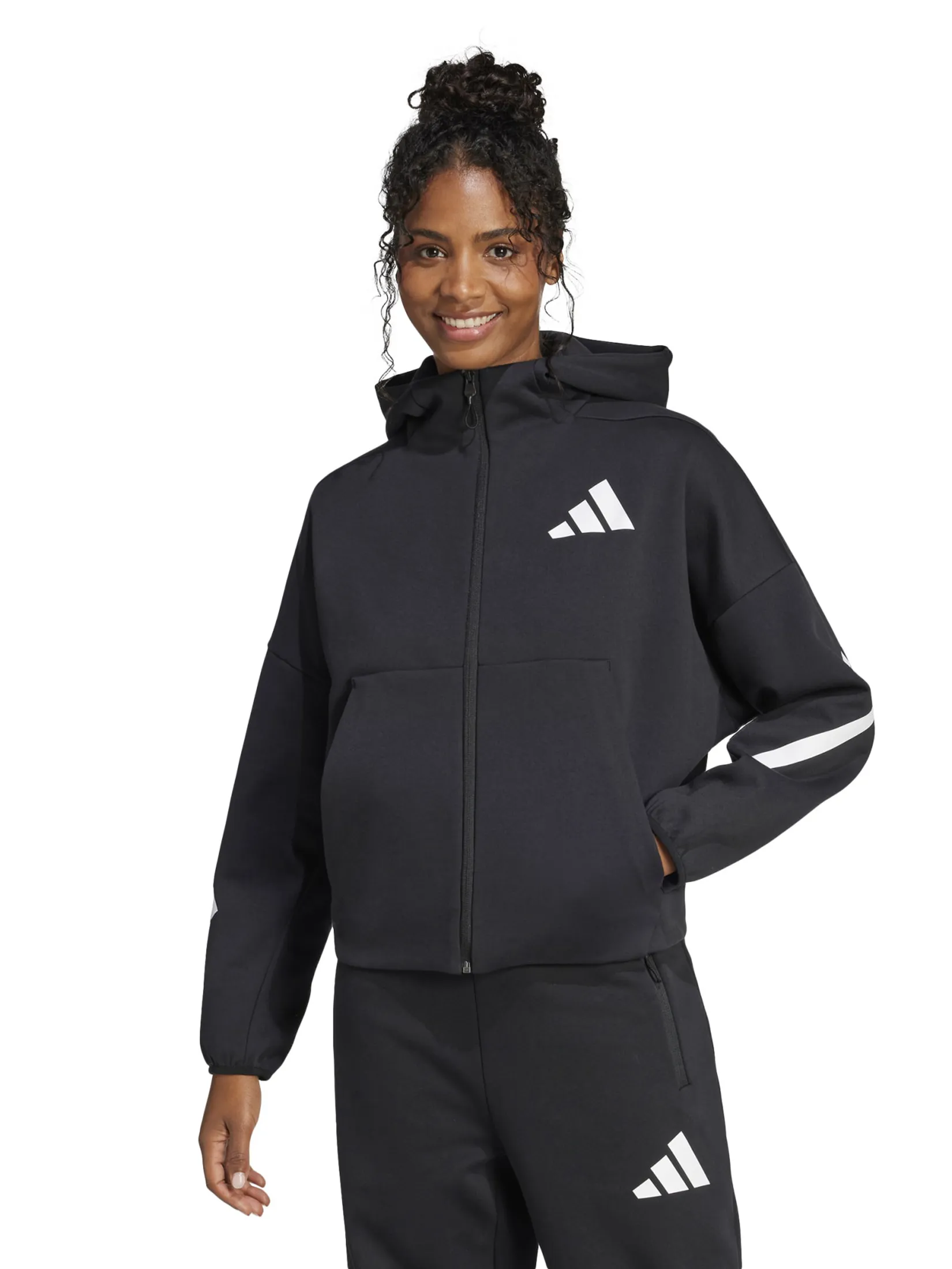 ADIDAS Women Hoodie Adidas Z.N.E. Full-Zip Black / White Size - M