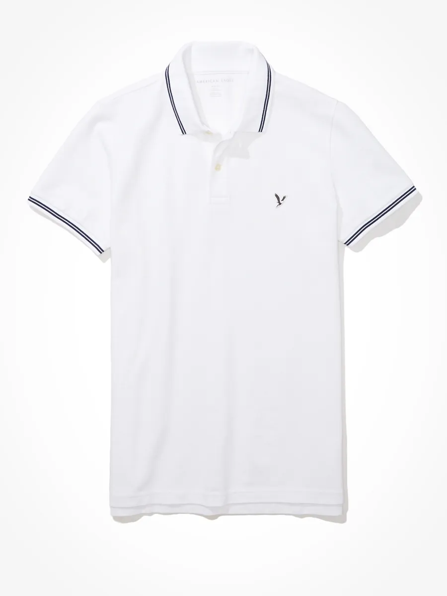 AMERICAN EAGLE PIQUE SLIM TIPPING SOLIDS 100 WHITE