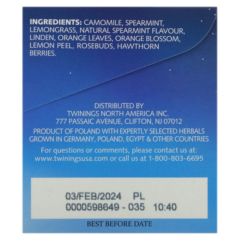 Twinings, Nightly Calm, травяной чай без кофеина, 20 чайных пакетиков, 29 г (1,02 унции)