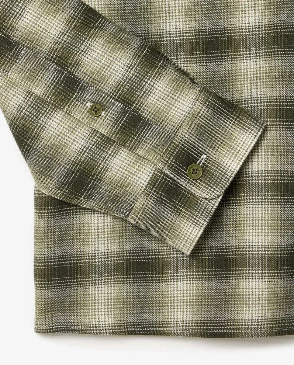 LACOSTE Regular Fit Cotton and Wool Plaid Shirt Green
