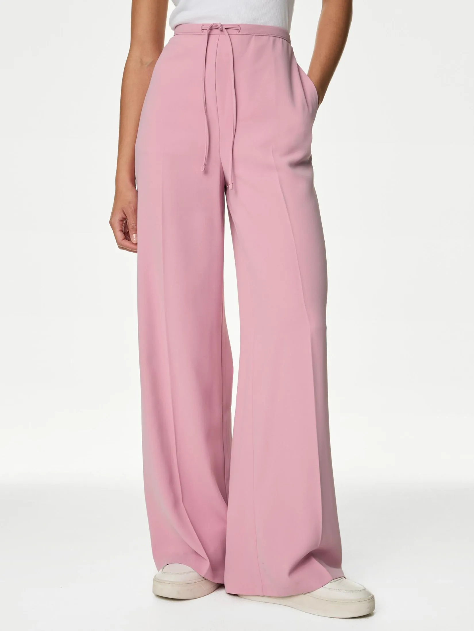 MARKS & SPENCER Women Wide Leg Trousers Crepe Elasticated Waist