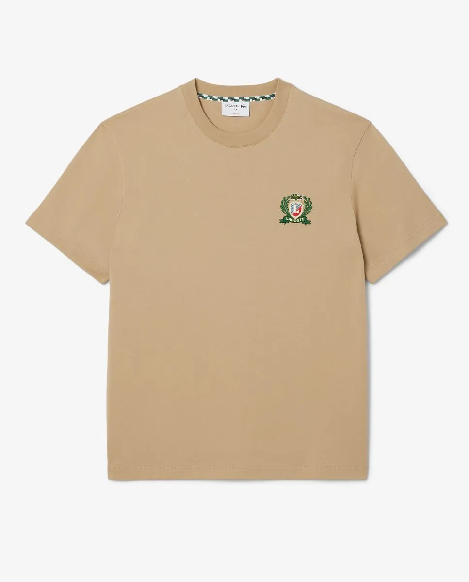 LACOSTE French Made Embroidered Badge T-Shirt Beige