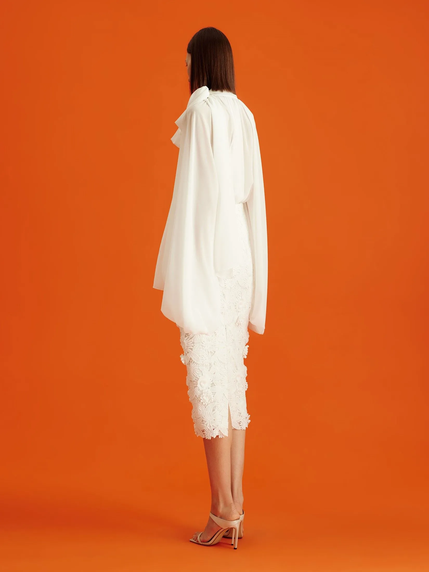 ASAVA (AW24) Daniella Floral-lace Women Pencil Skirt White