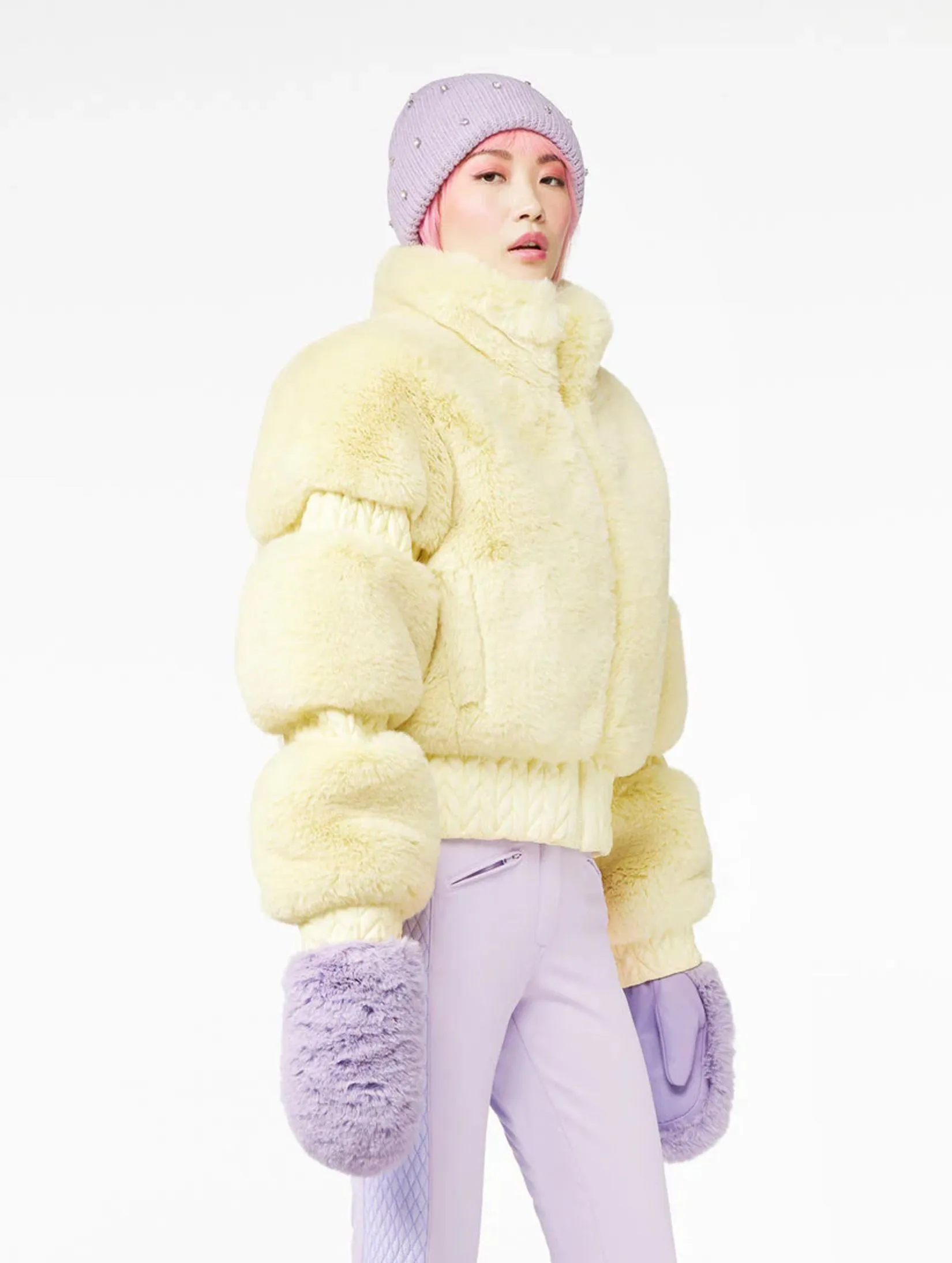 GOLDBERGH Furry Ski Jacket In Pastel Yellow