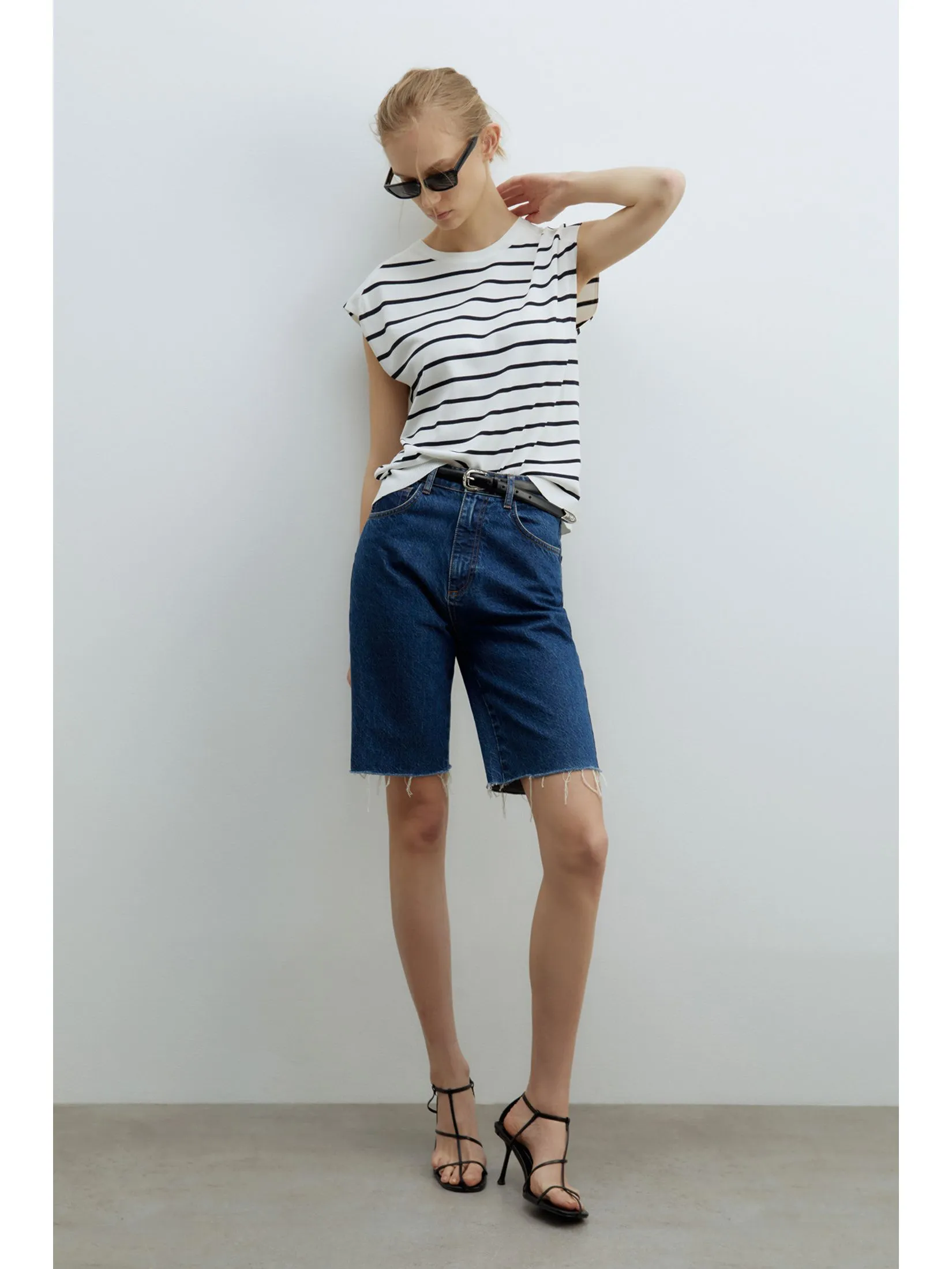 SFERA Women T-Shirt Sleeveless Rayas Manga Sisa