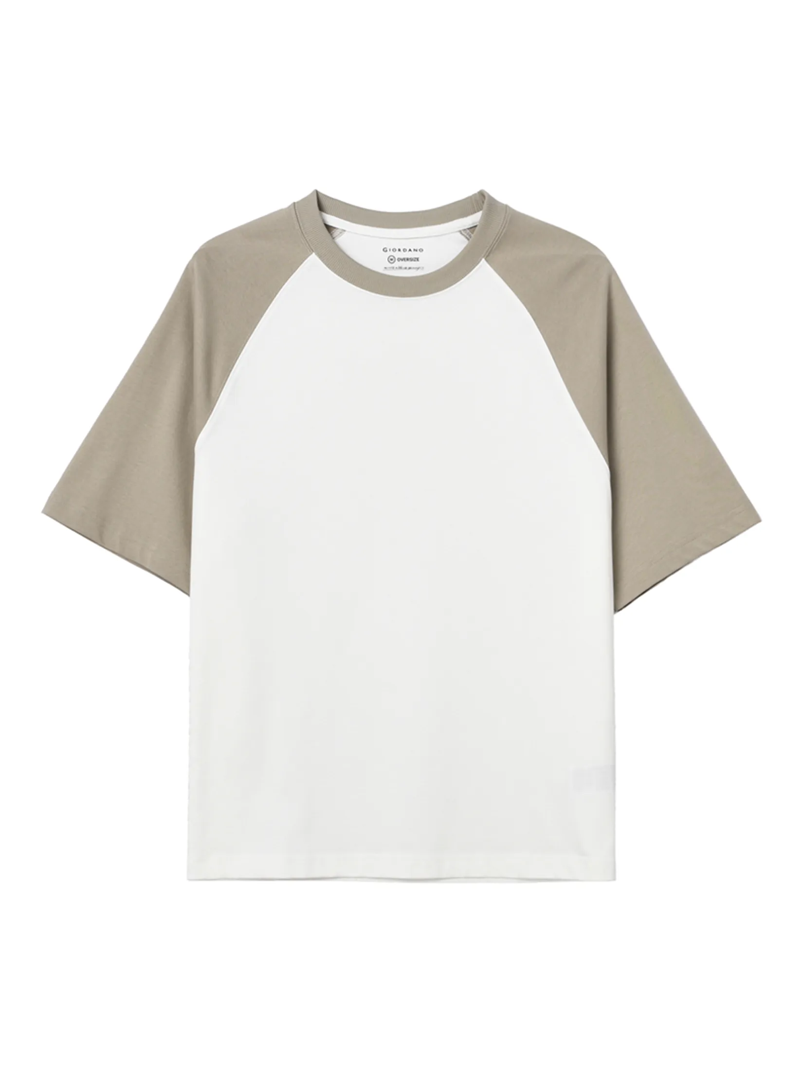 GIORDANO Men s City Wander Collection Short Sleeve Oversize Tee White x Khaki