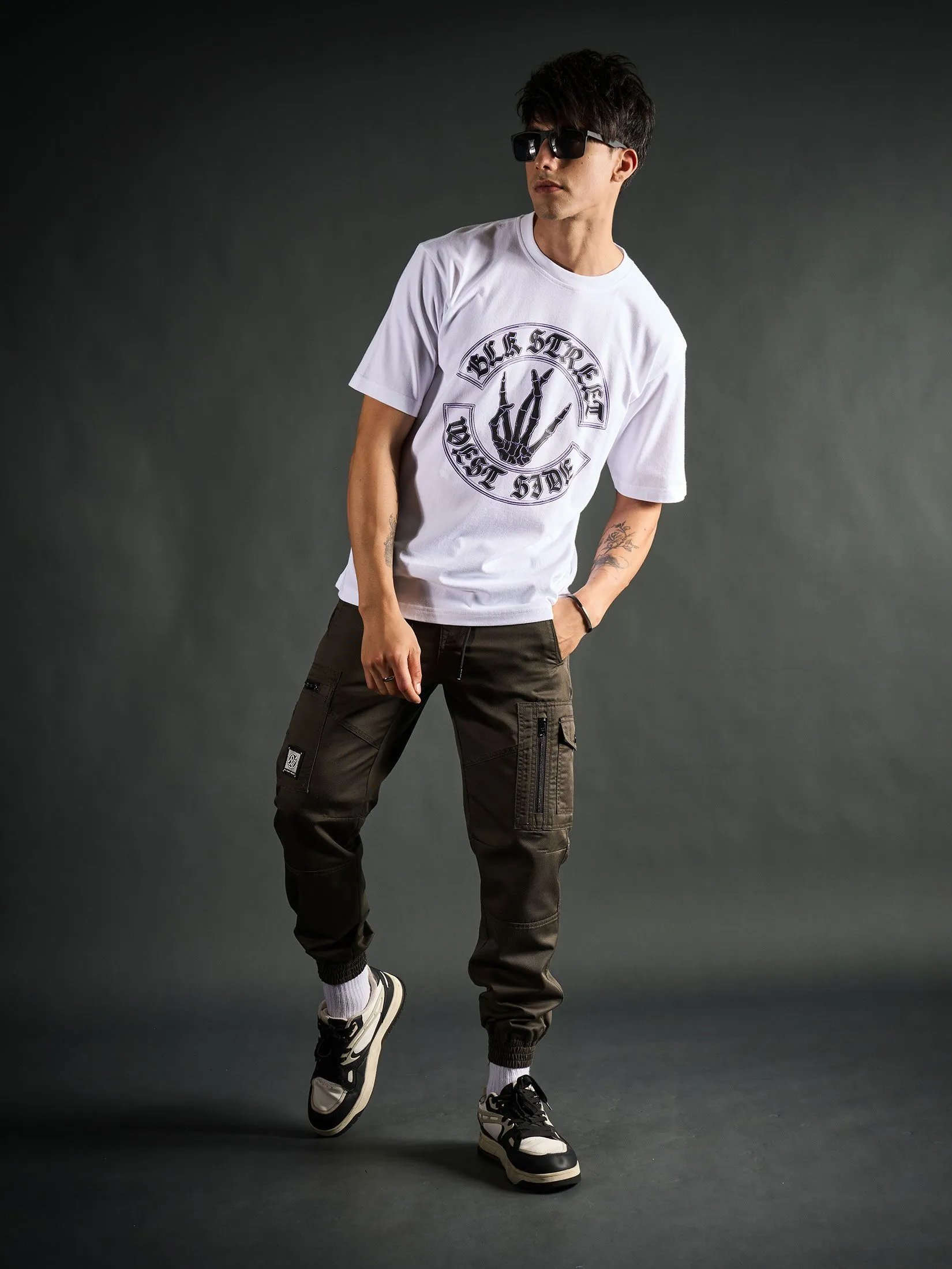 DAVIE JONES Men's T-Shirt Graphic Print Oversized Fit White