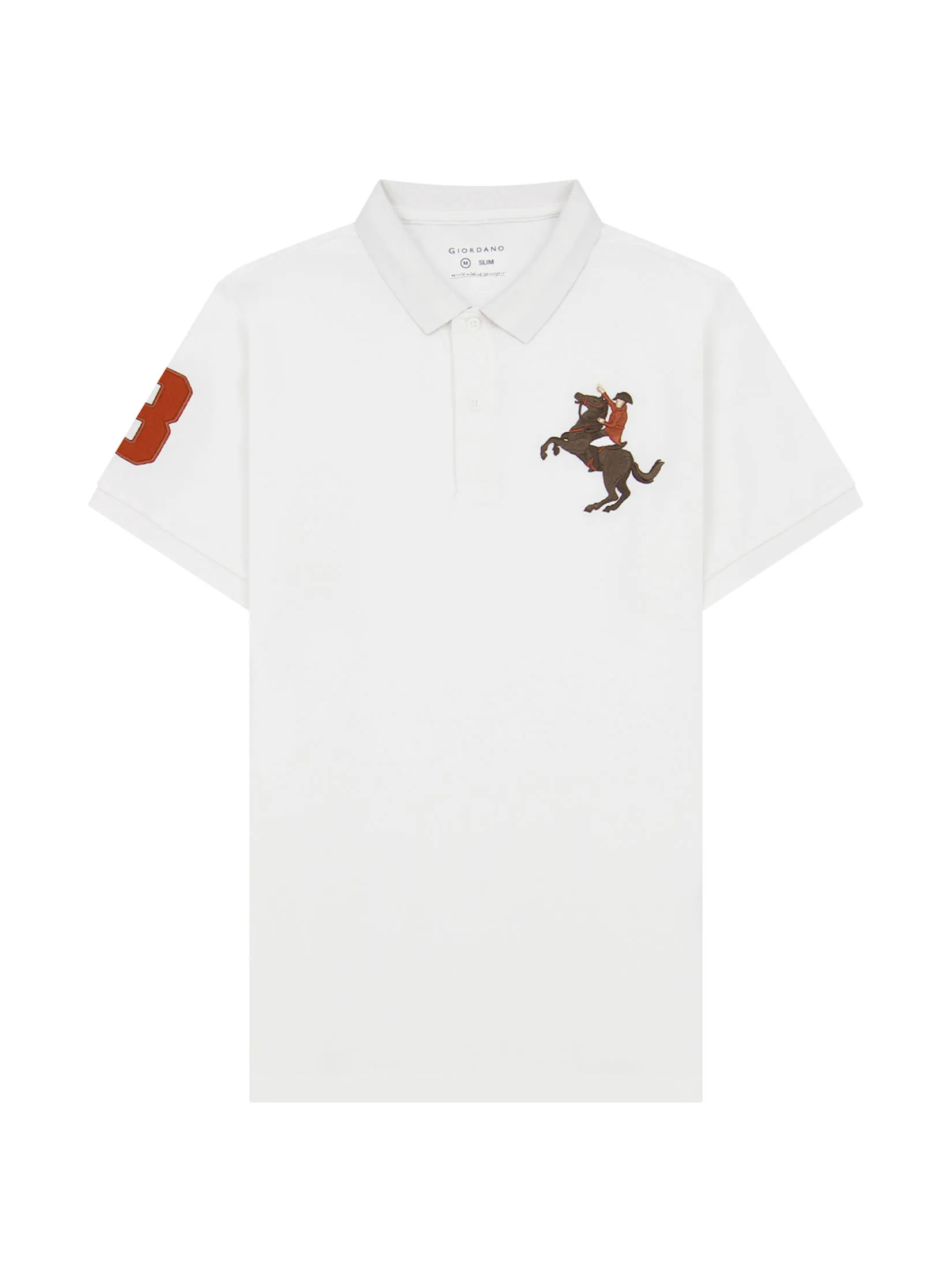 GIORDANO Men s Pique Slim Fit Embroidery Napoleon Polo Signature white