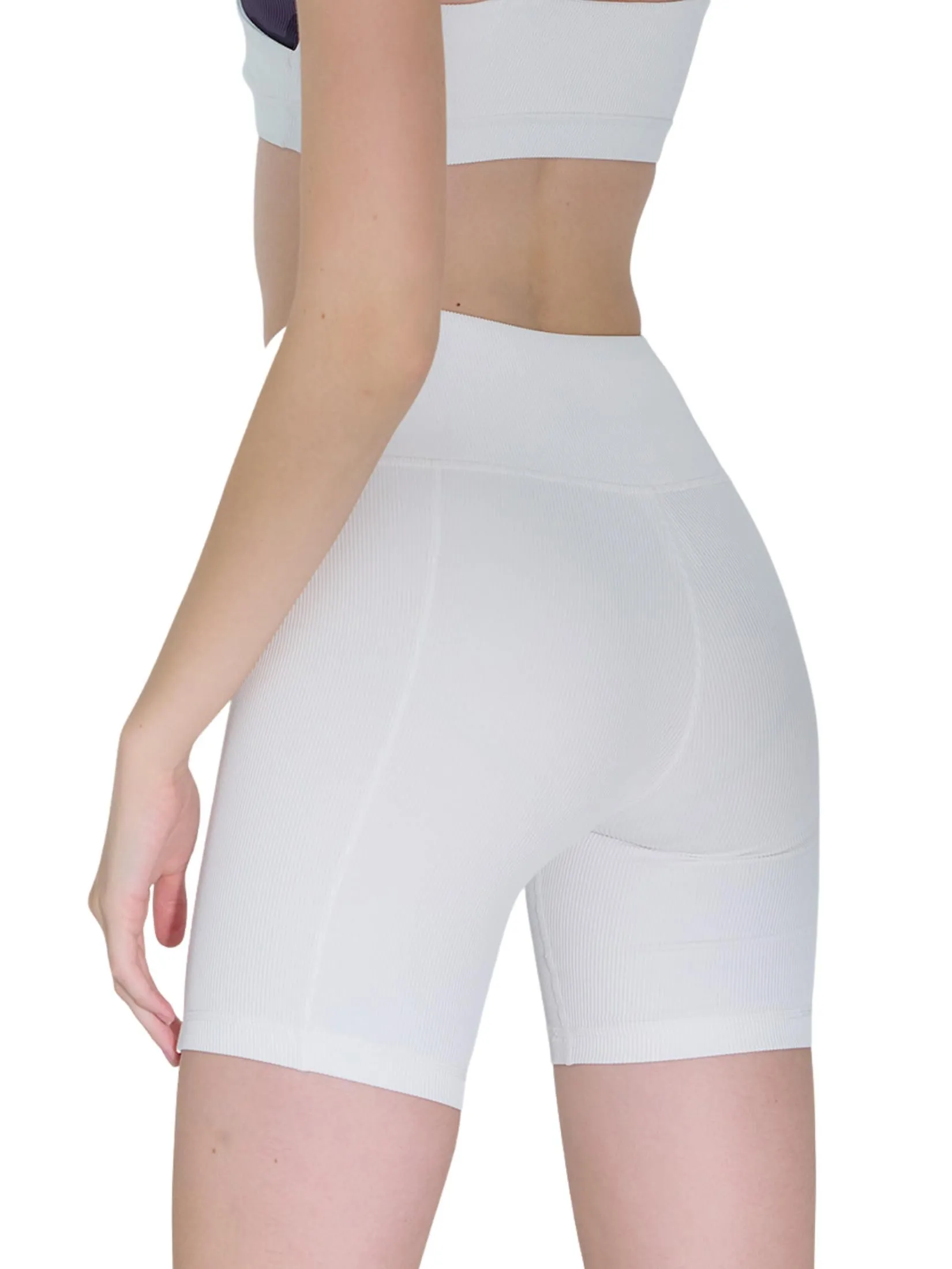 NAPIYONG WOMEN BETTY 2-TONE RIBBED SHORTS IN WHITE-PURPLE