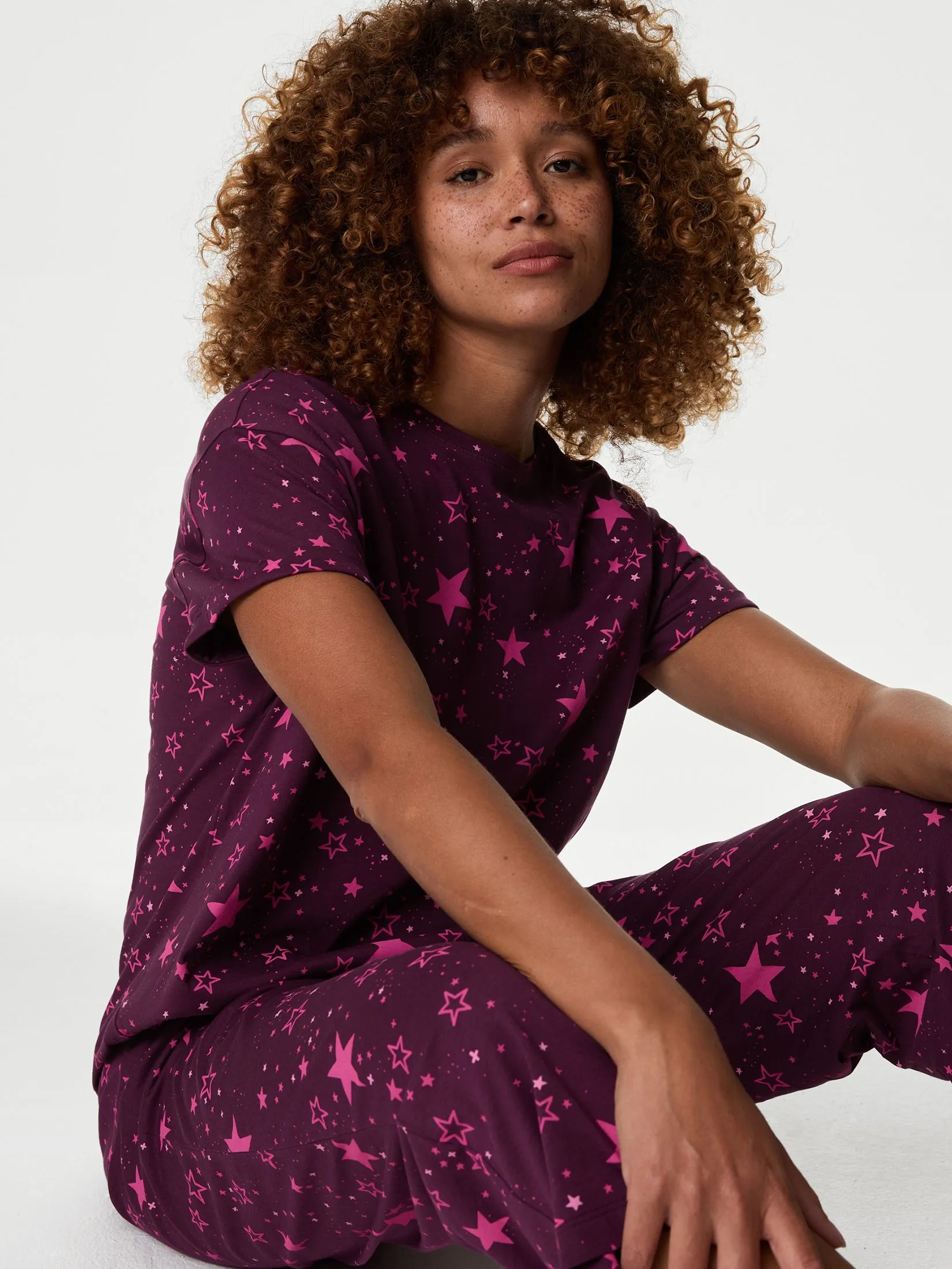 MARKS & SPENCER Women Pyjama Set Pure Cotton Printed Cropped