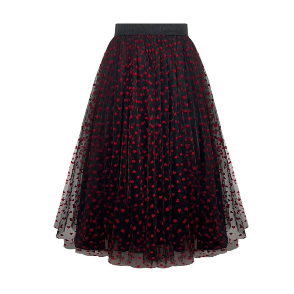 ICONIC BLACK HEARTS VELVET SKIRT