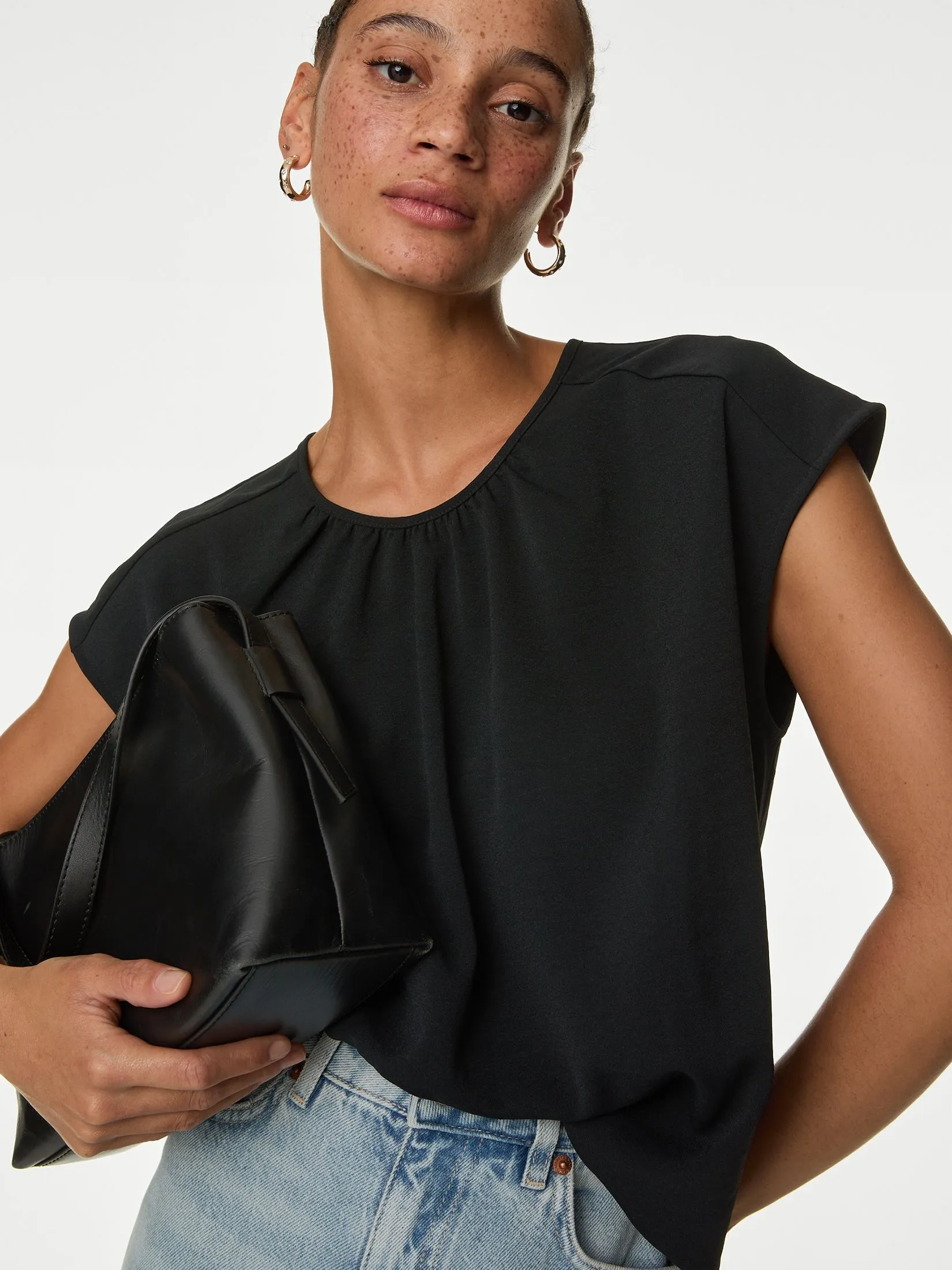 MARKS & SPENCER Women Blouse Round Neck Black