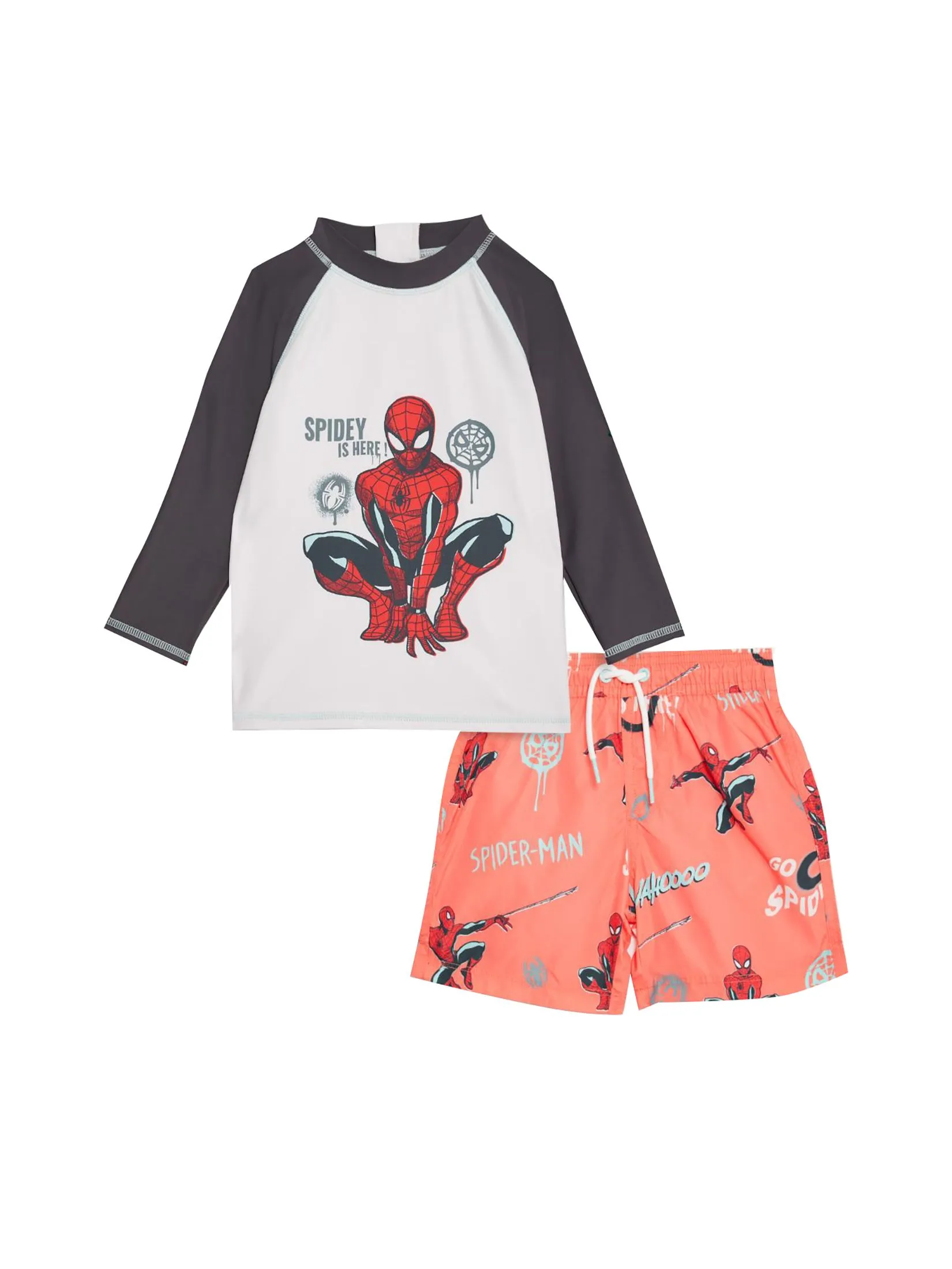 MARKS & SPENCER KIDS Boy Toddler Swim Set Spider-Man 2 Pc Red Mix