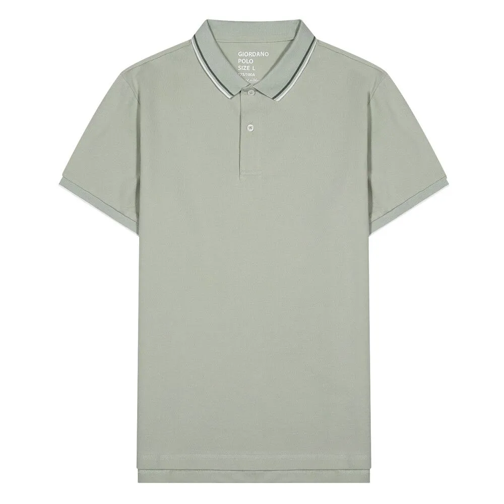 GIORDANO Green Men's Solid Cotton Lycra Short Sleeve Tapered Polo