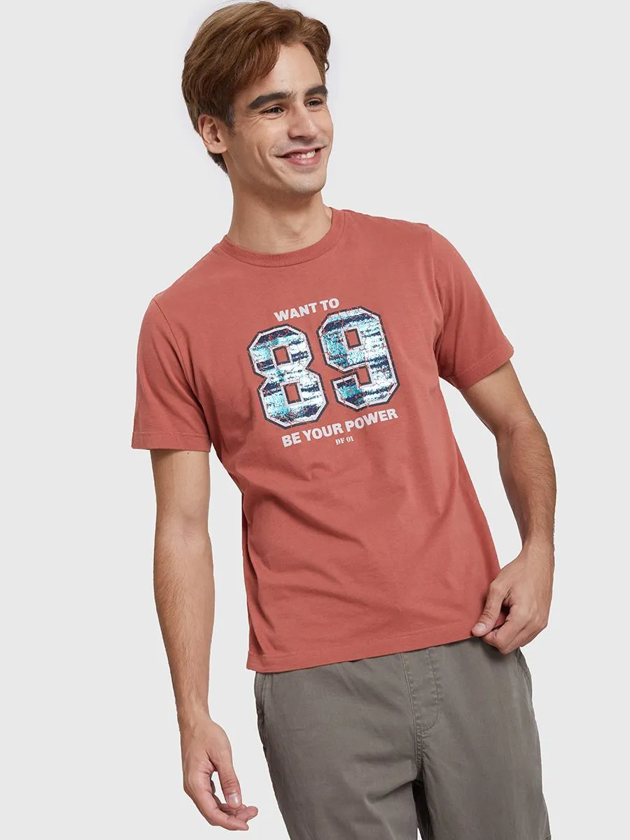 DEFRY 01 Men T-Shirt Short Sleeves Graphic Printed Brown