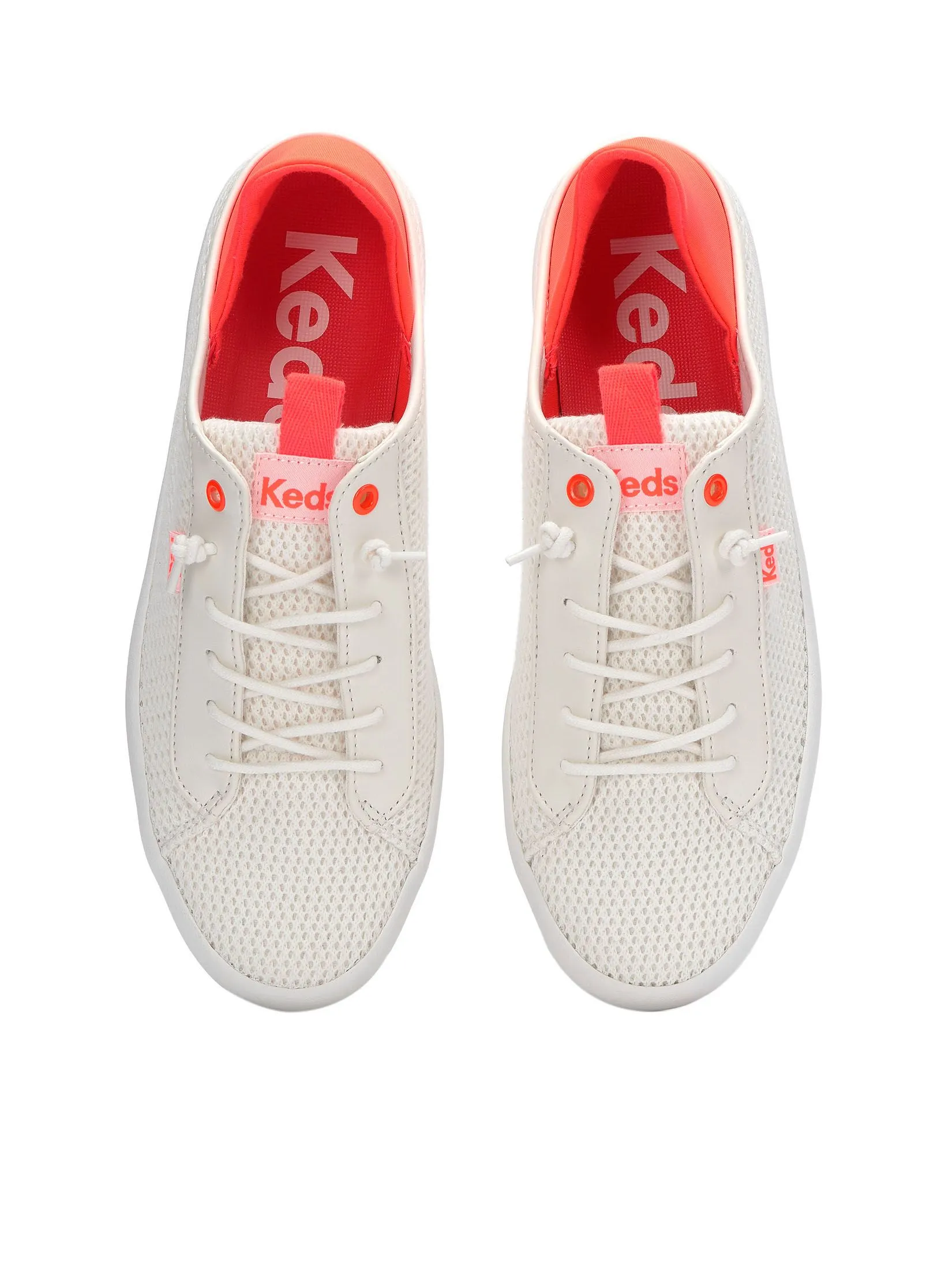 KEDS Women Kickback Crashback Cotton Mesh Snow White/ Coral