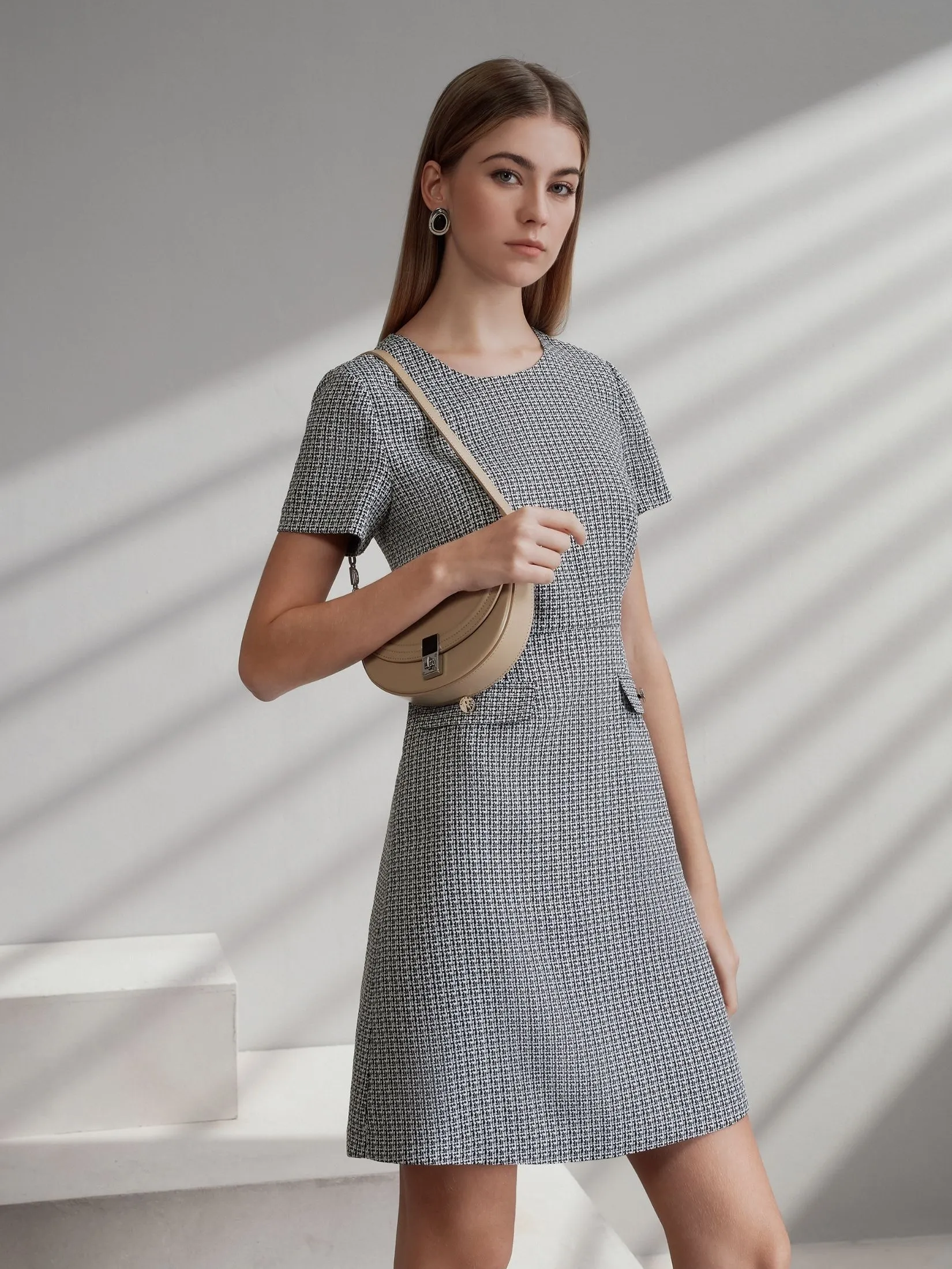 G2000 Women Clothing A-Shaped Tweed Dress  A-Shape - Black