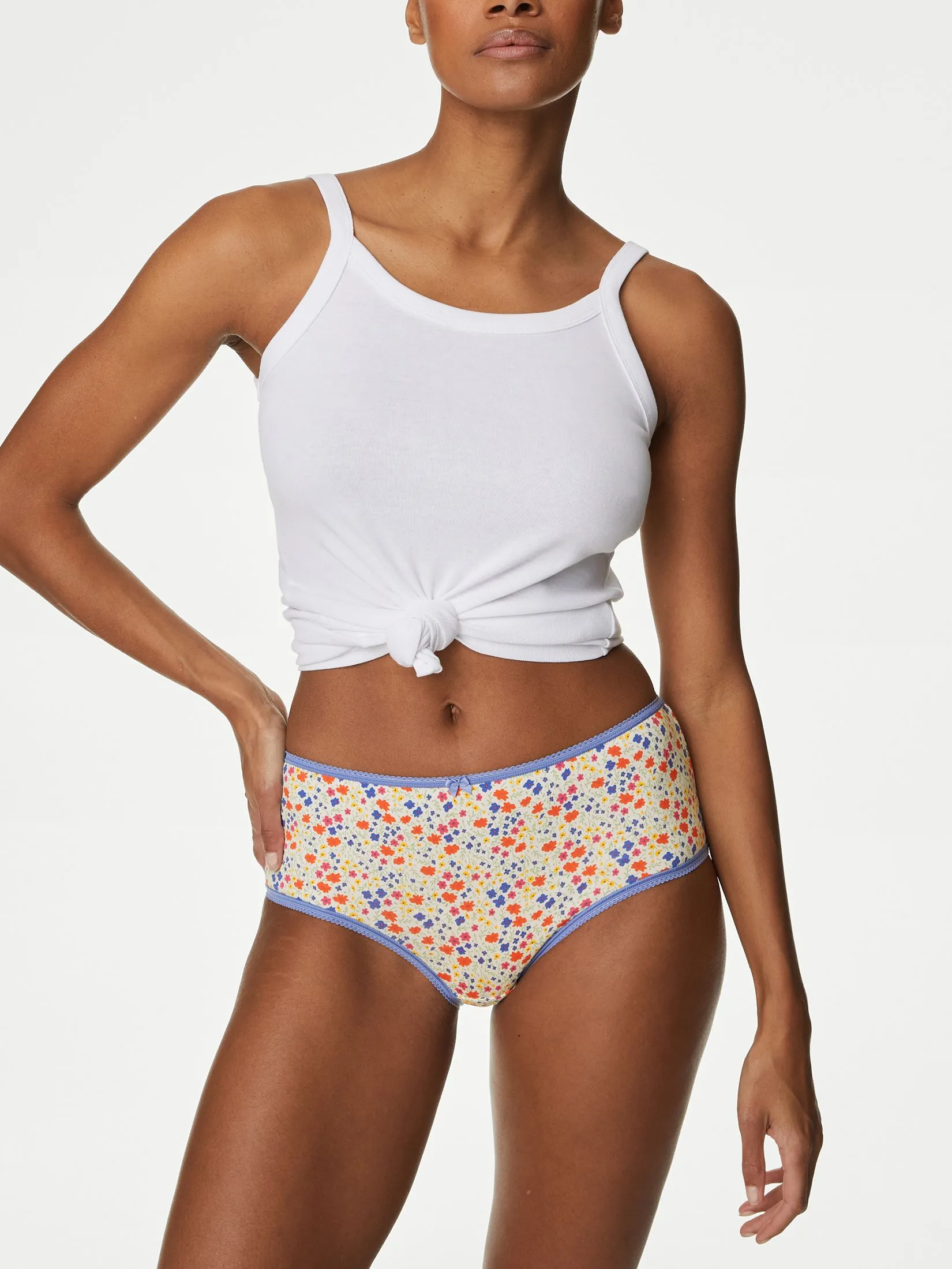 MARKS & SPENCER Women Shorts Cotton Lycra High Rise 5pk Multi-Color