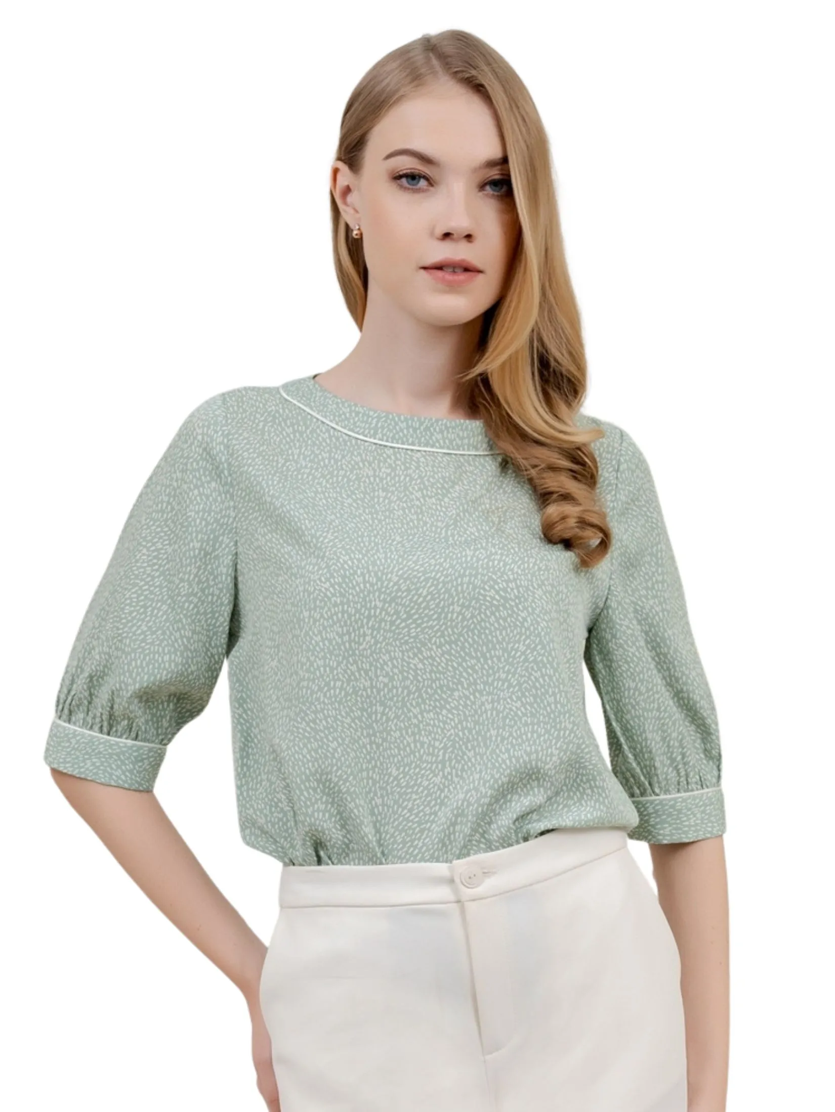 VERONIQA Women Blouse Long Sleeves Peach Skin Green