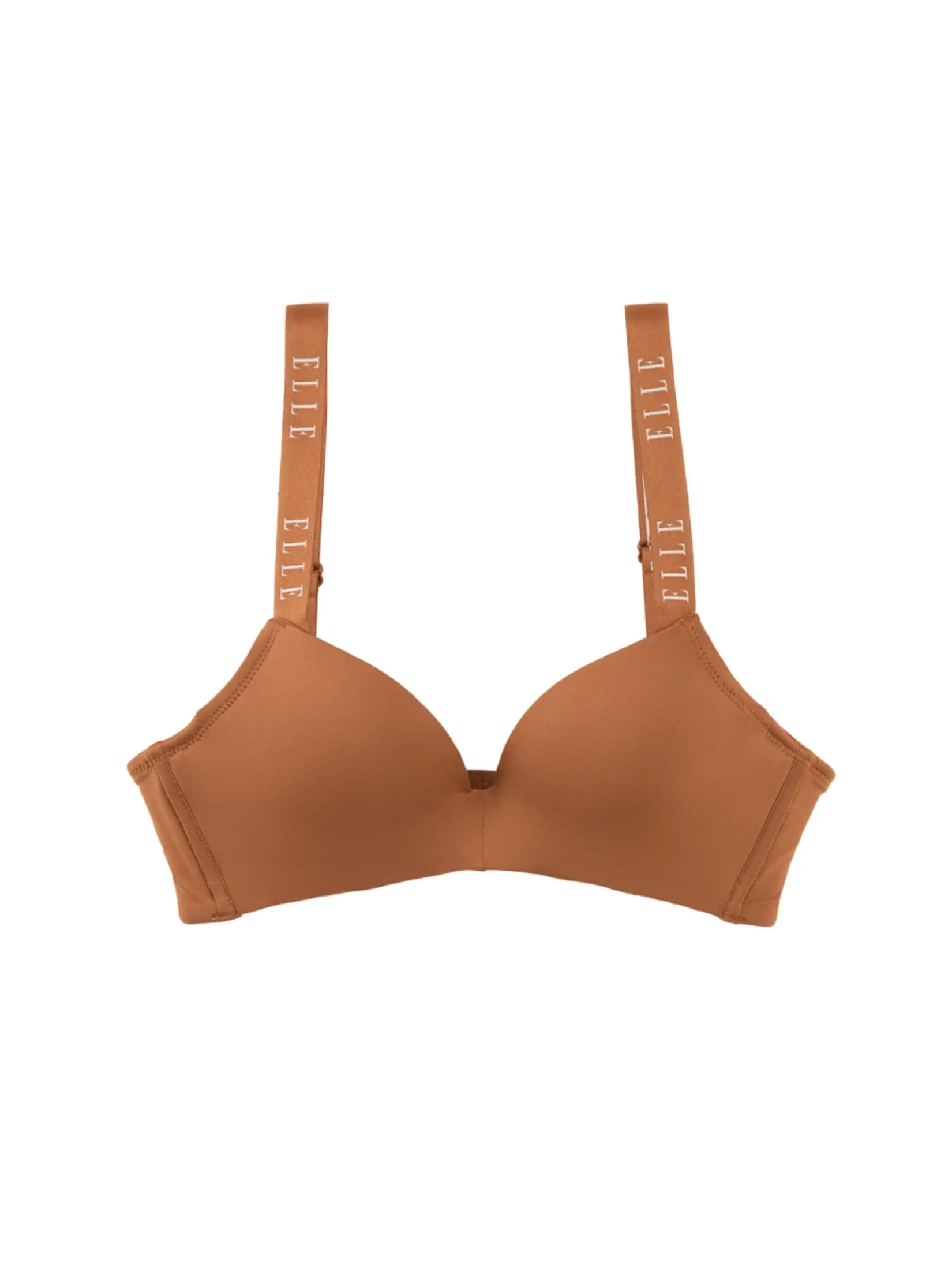 ELLE LINGERIE Moulded Bra no underwire with foam padding straps ELLE LOGO LB8766 - Brown Size - A70