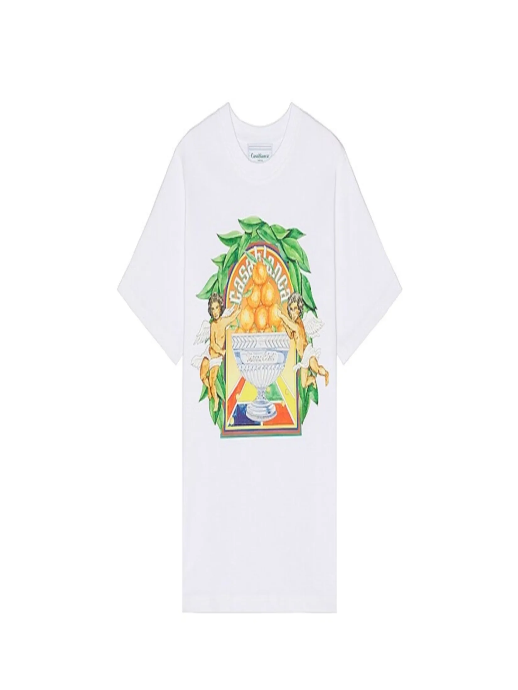 CASABLANCA TRIOMPHE D ORANGE PRINTED UNISEX T-SHIRT IN WHITE JERSEY