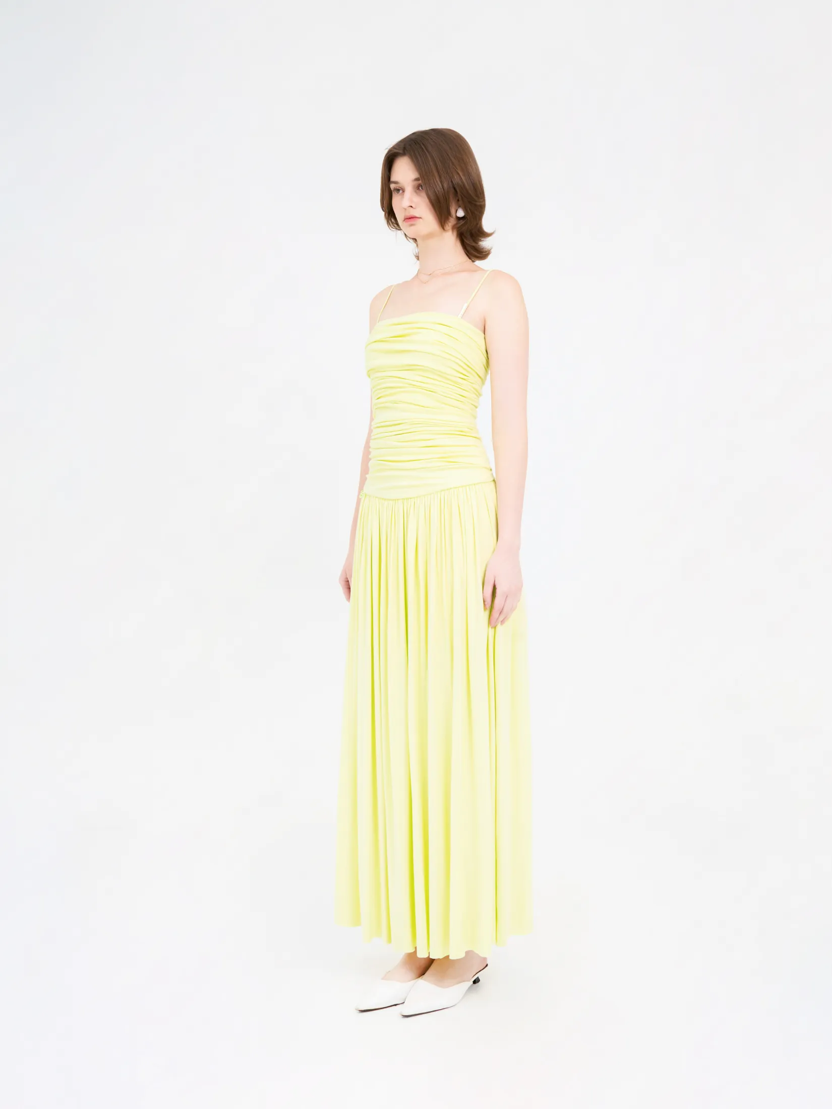 KLOSET (SS25) Women Front Ruched Maxi Dress Green