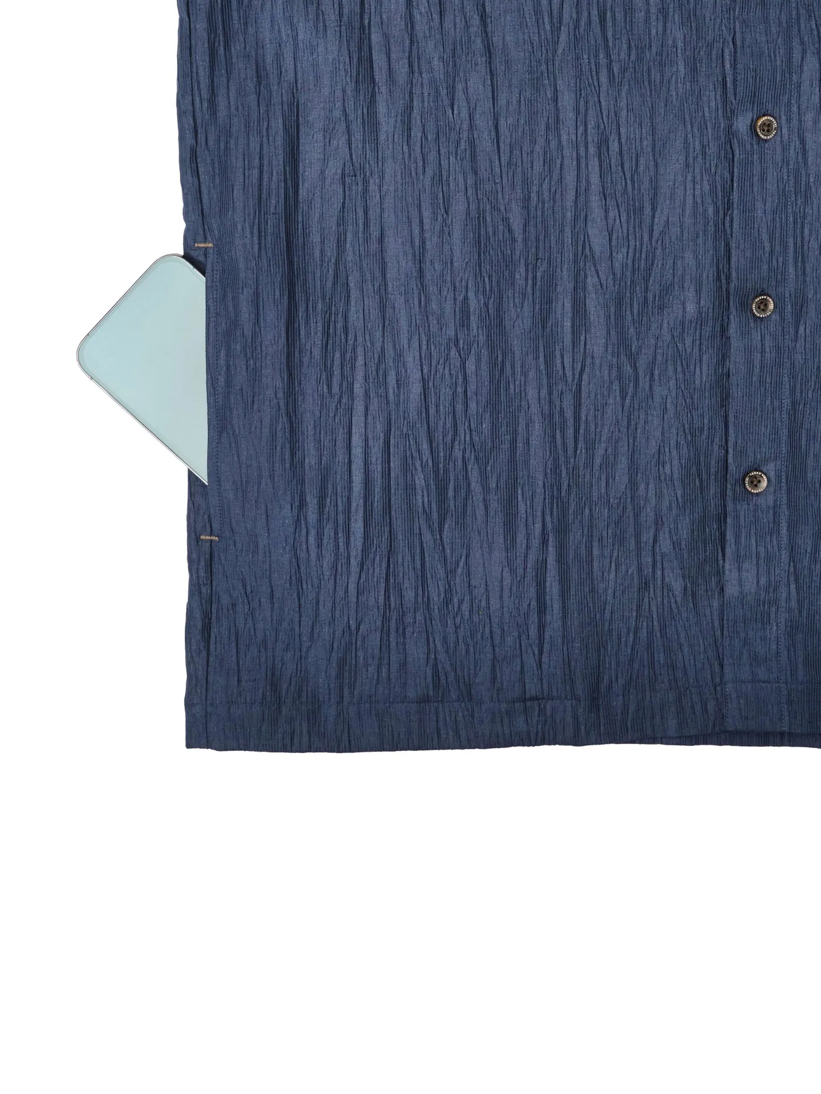 TAKEO KIKUCHI MEN NAVY TEXTURED STRIPE CHECK OVERSIZED SHIRT