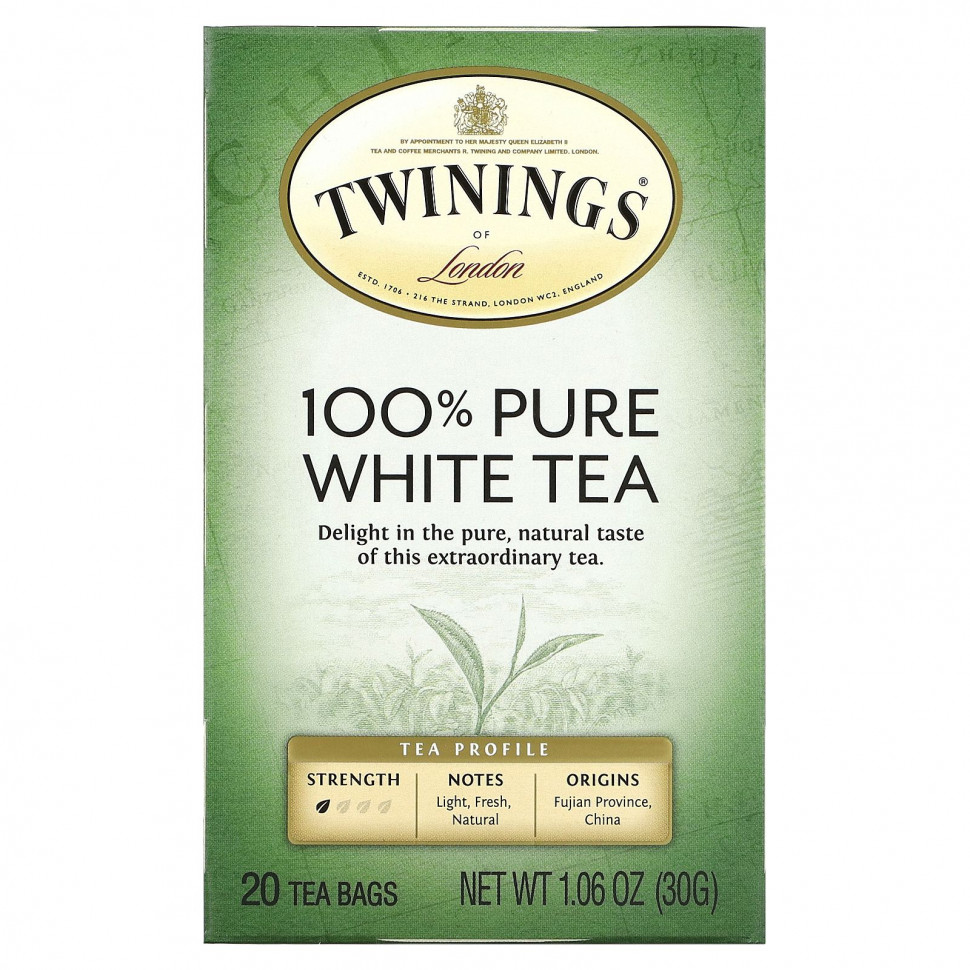 Twinings, на 100% чистый белый чай, 20 чайных пакетиков, 30 г (1,06 унции)