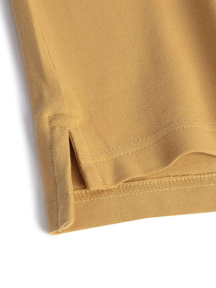 GIORDANO Men's Solid Cotton Lycra Short Sleeve Tapered Polo  Yellow Mosaic