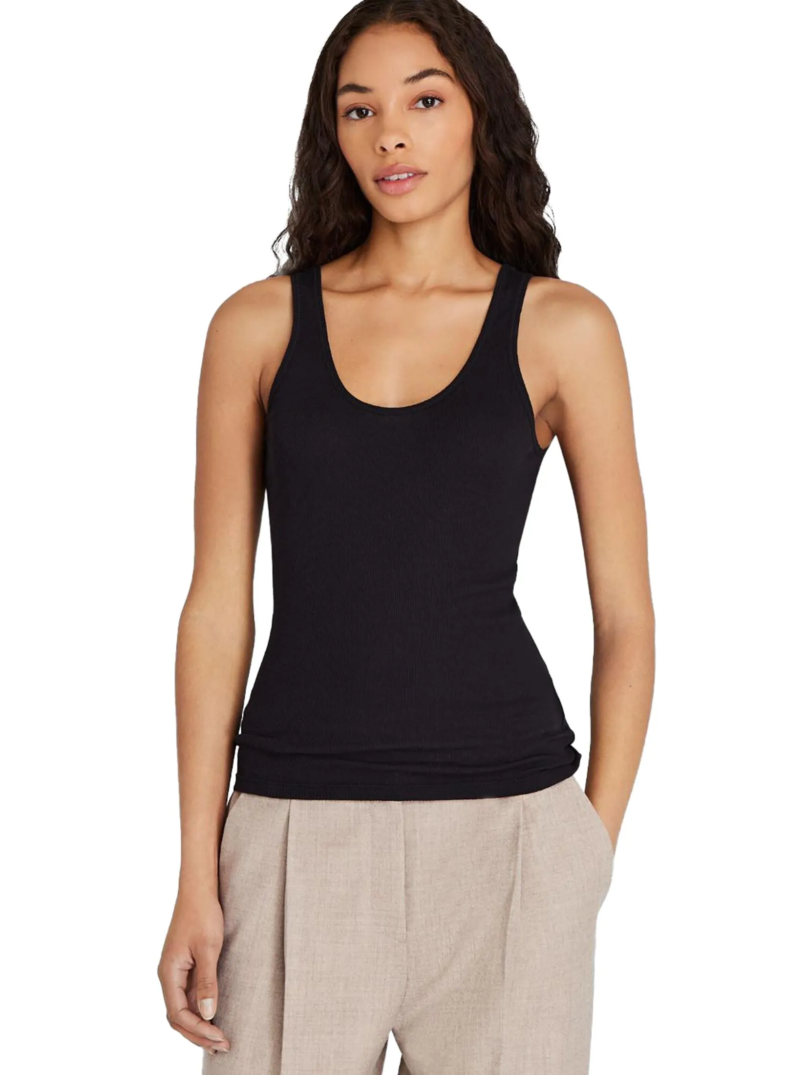 CLUB MONACO Women Tank Ribbed Cotton Scoop