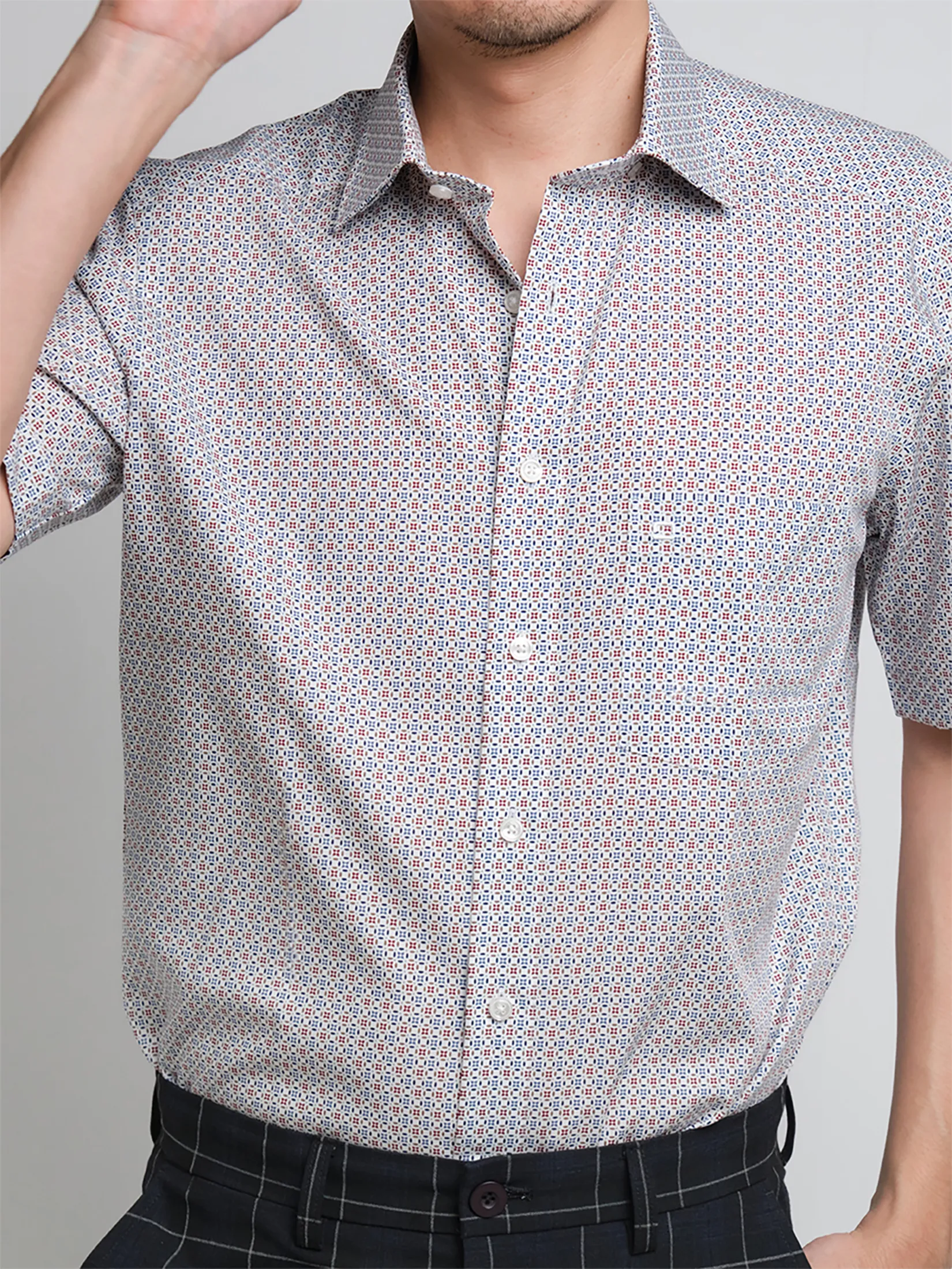 OLYMP MEN SHIRT SHORT SLEEVES CASUAL SHIRT MODERN FIT WHITE