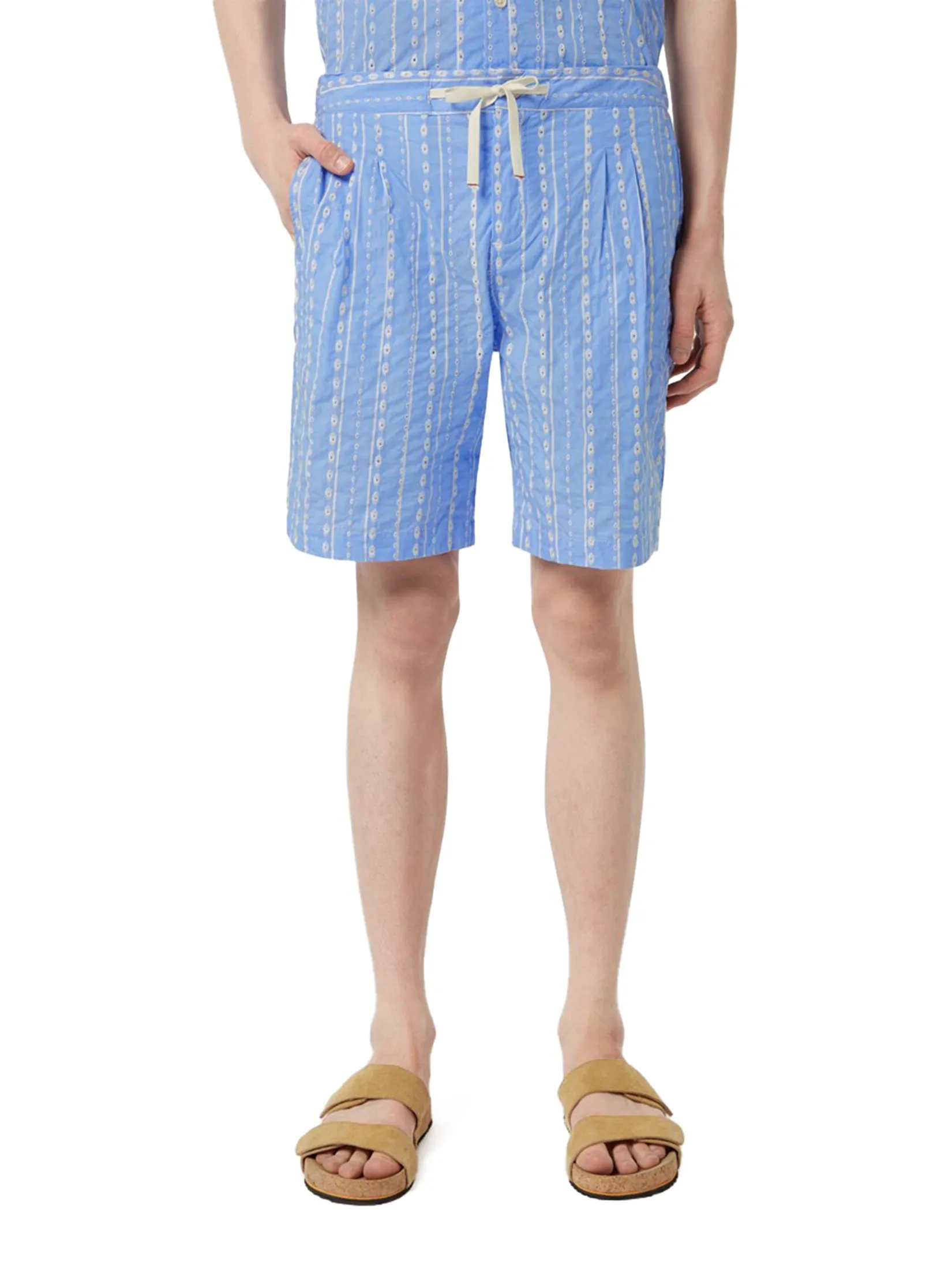 SCOTCH&SODA Men Bermuda Short Twilt - Striped & Embroidered Seersucker Sky Blue