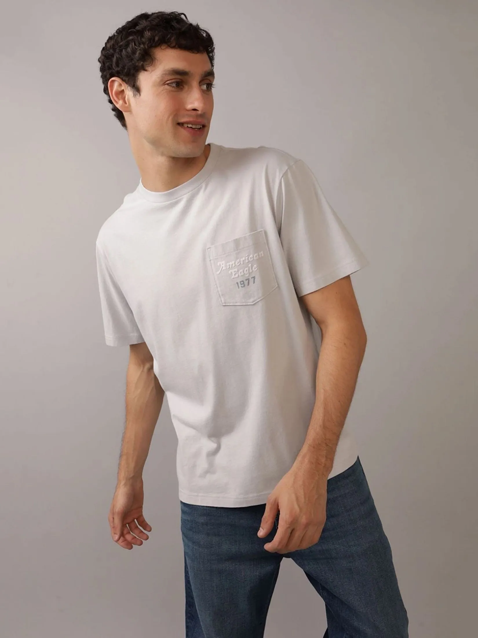 AMERICAN EAGLE MEN G SS BTS3 ELEV PKT SET IN TEE- PC DYE + SERIOUSLY SOFT WASH 020 GRAY