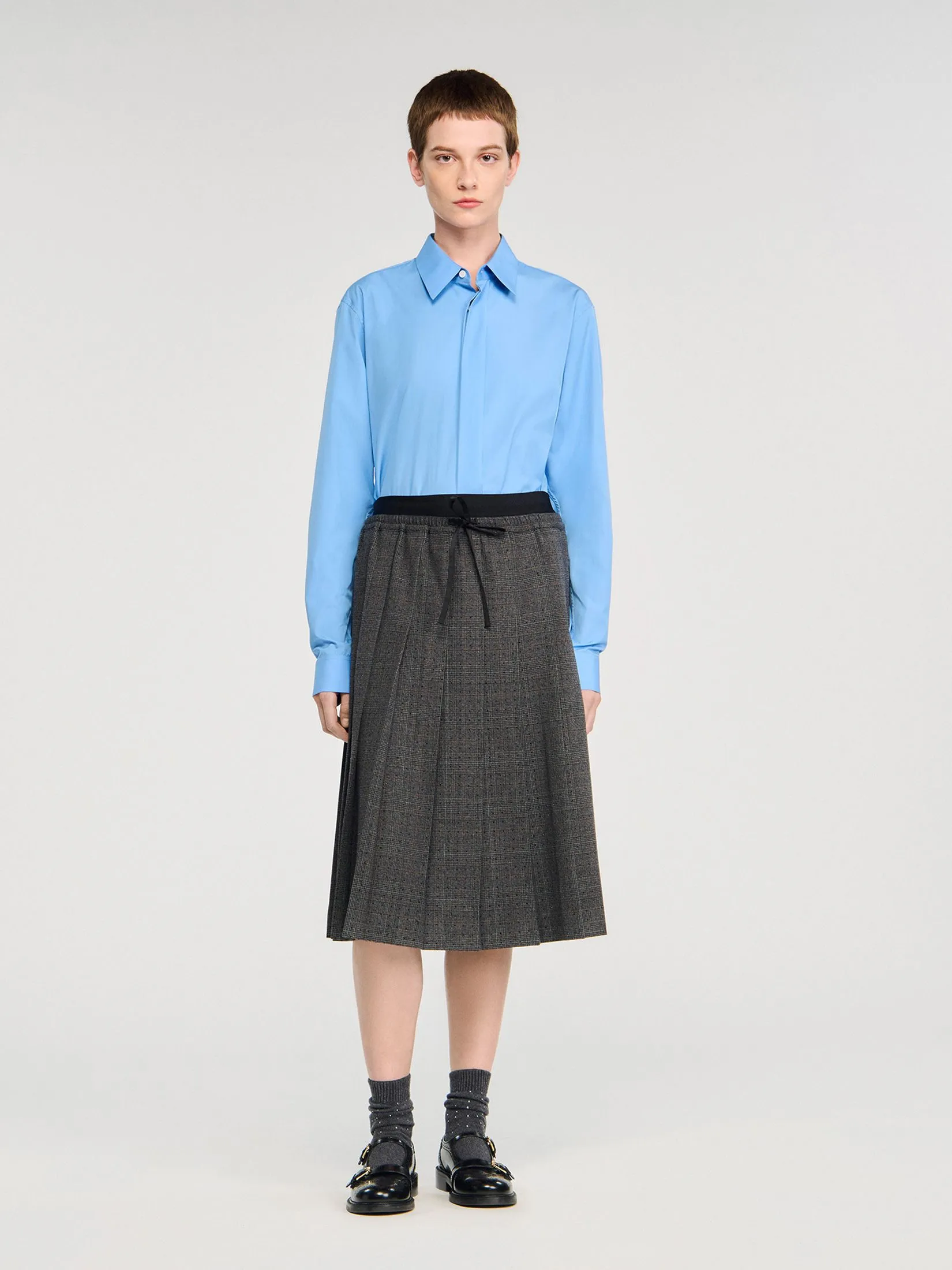 SANDRO Long Pleated Rhinestone Skirt