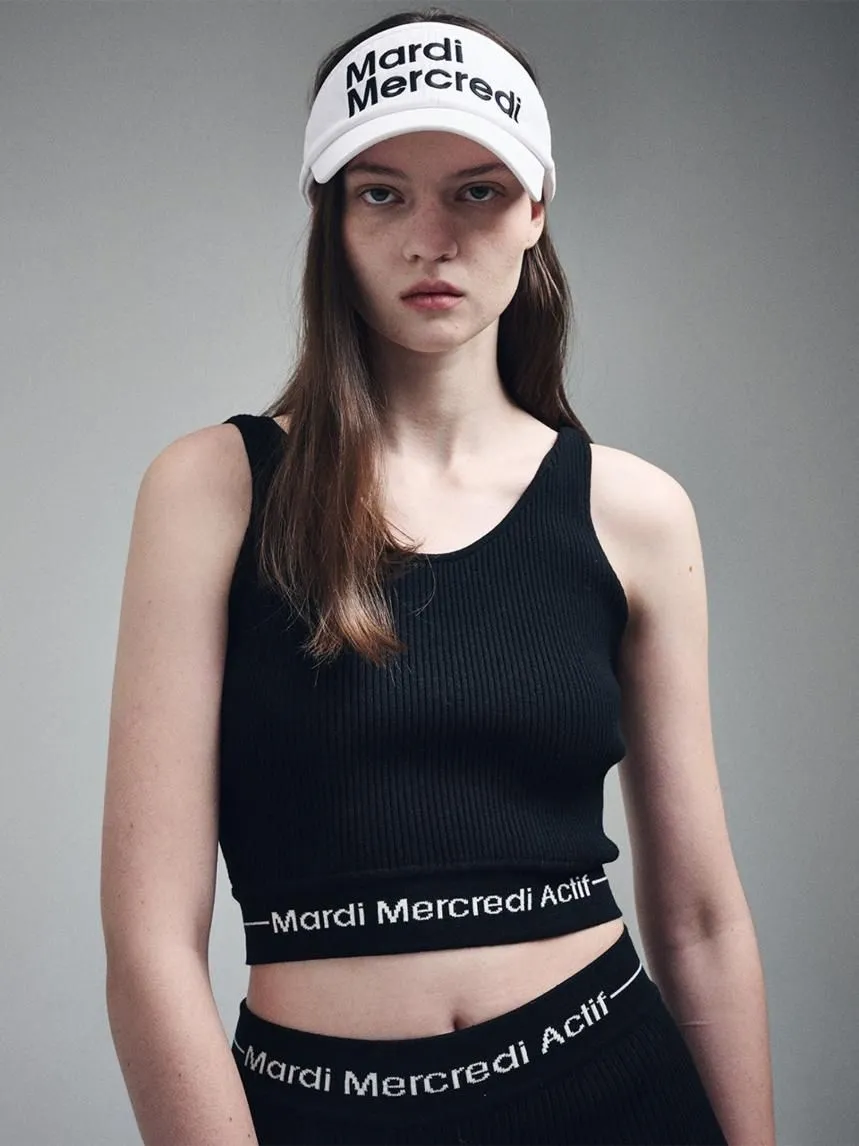 MARDI MERCREDI ACTIF Sleeveless Knit Tank Top Logo Jacquard Band Black Ivory F
