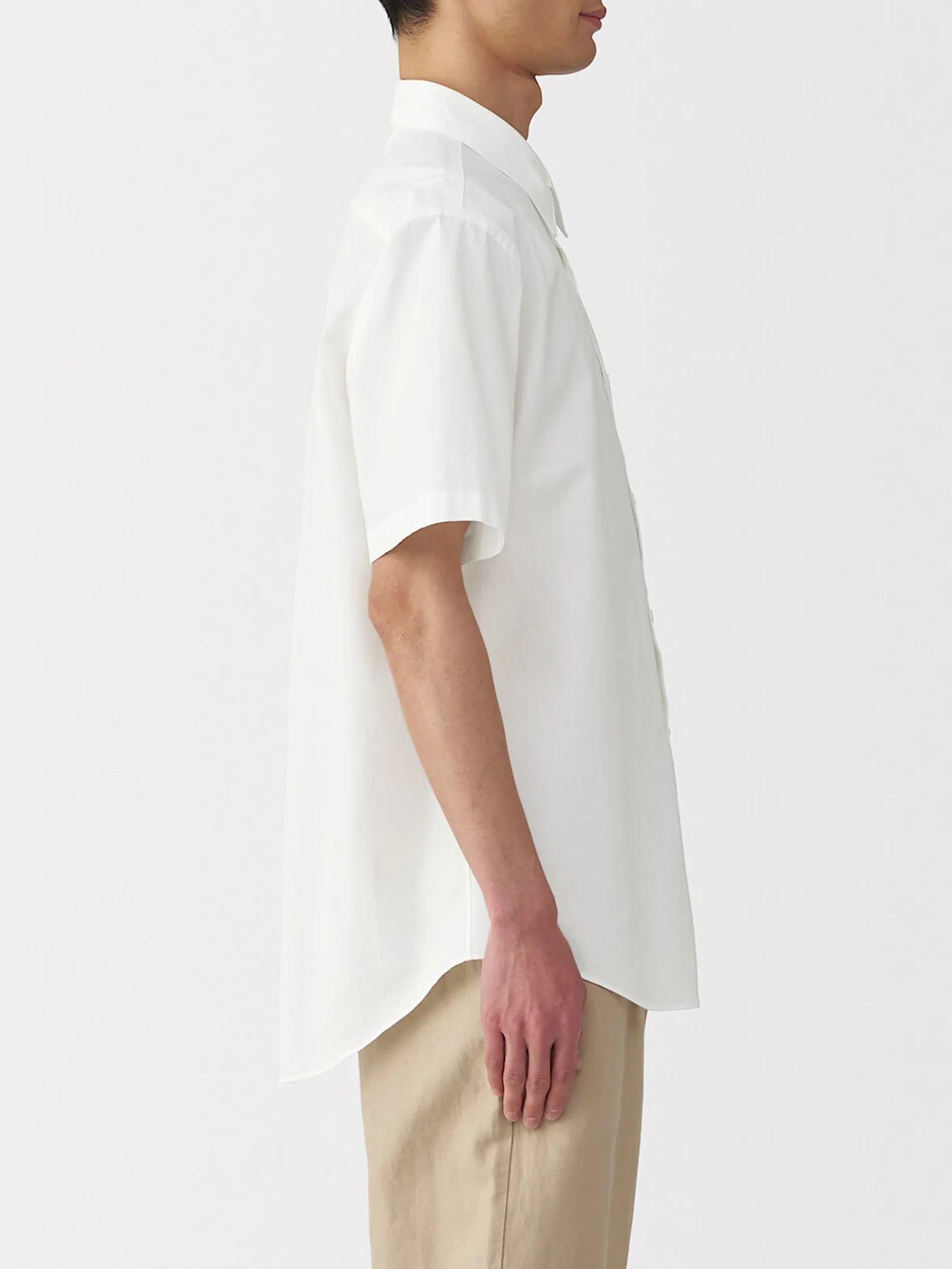 MUJI Men Shirt Short Sleeve Washed Broadcloth White