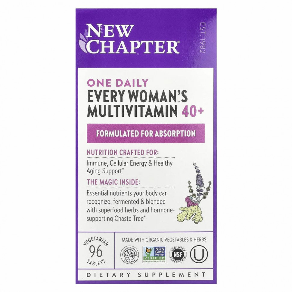 New Chapter, 40+ Every Woman's One Daily, витаминный комплекс на основе цельных продуктов для женщин старше 40 лет, 96 вегетарианских таблеток