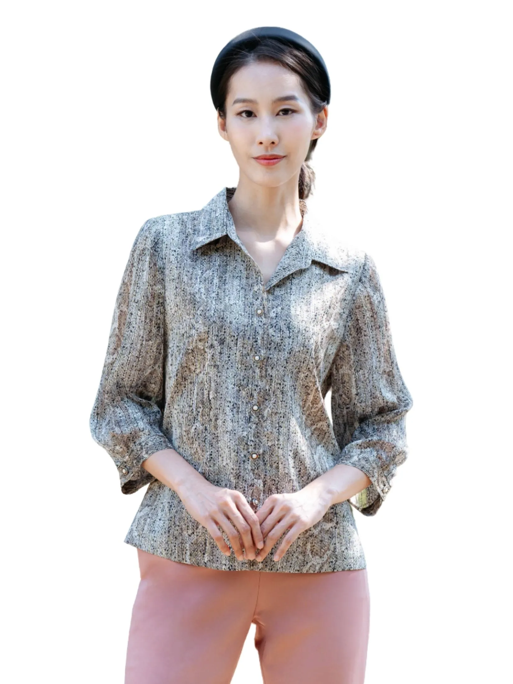 MIKIKO Women Shirt Long Sleeves Chiffon Metalic Grey