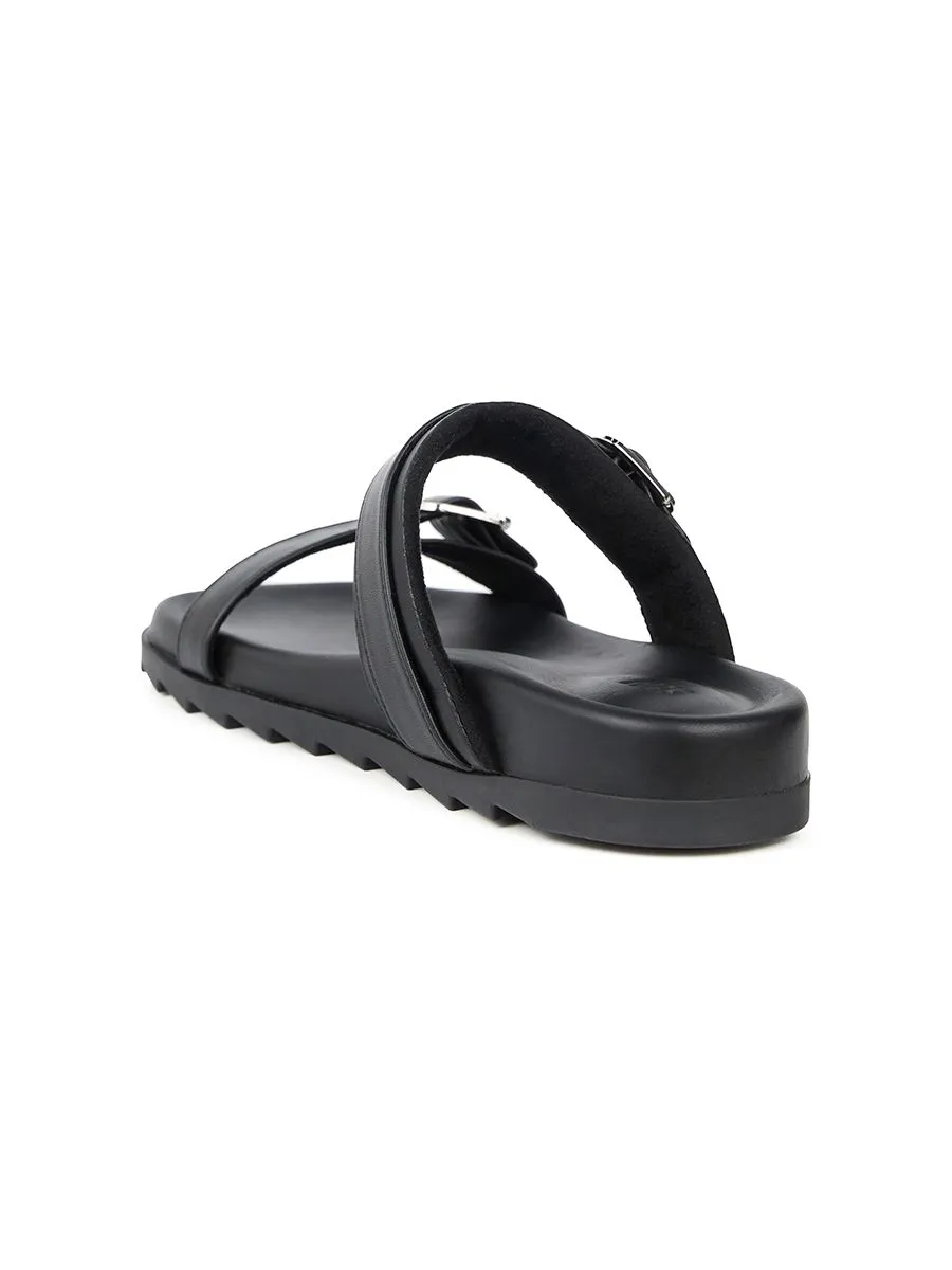 SHU WOMEN SOFASOFT SIGNET DUO-BELT SANDALS BLACK