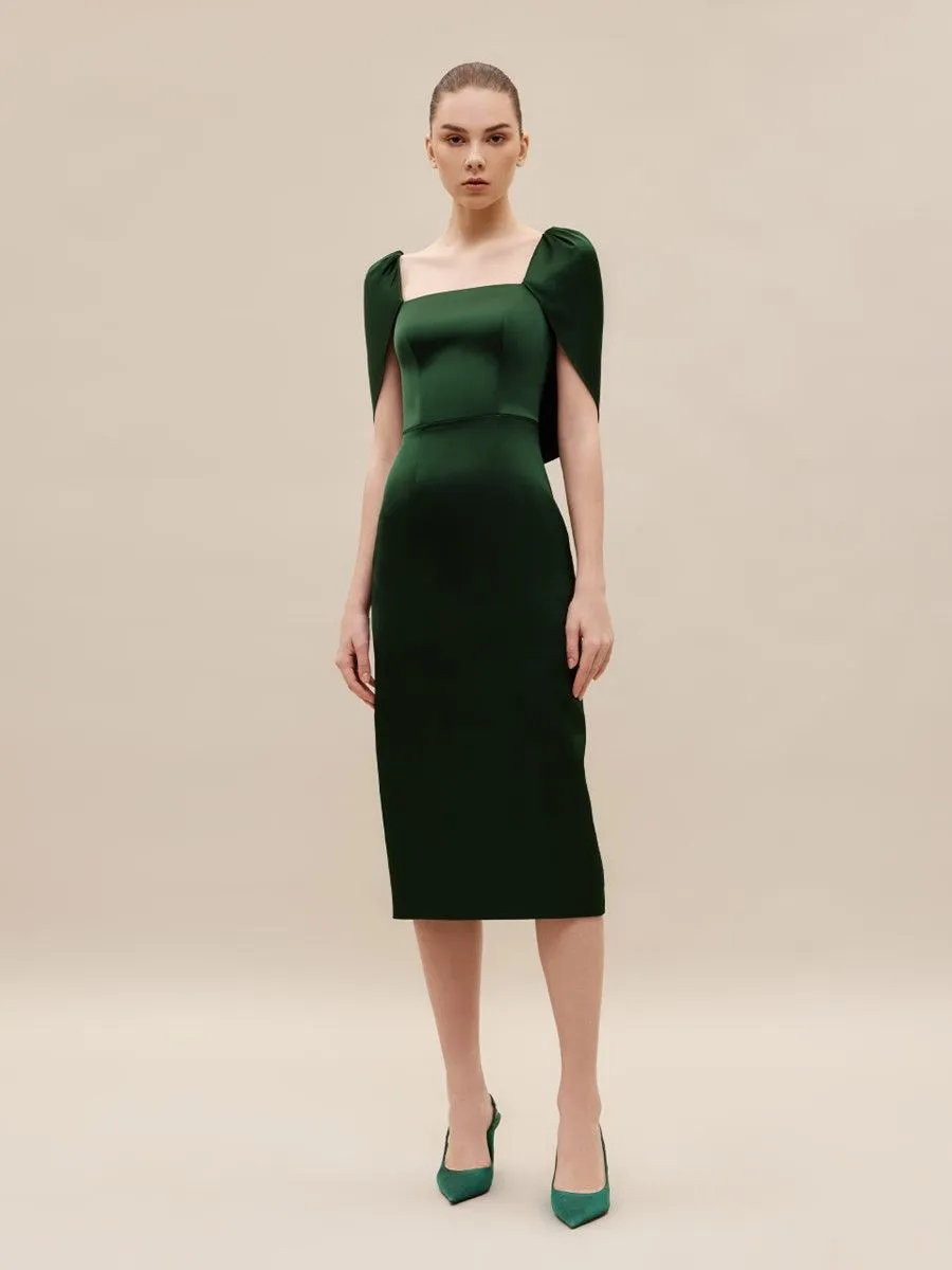 ASAVA ( SS24 )Tatiana Cape-sleeve Women Dress Green