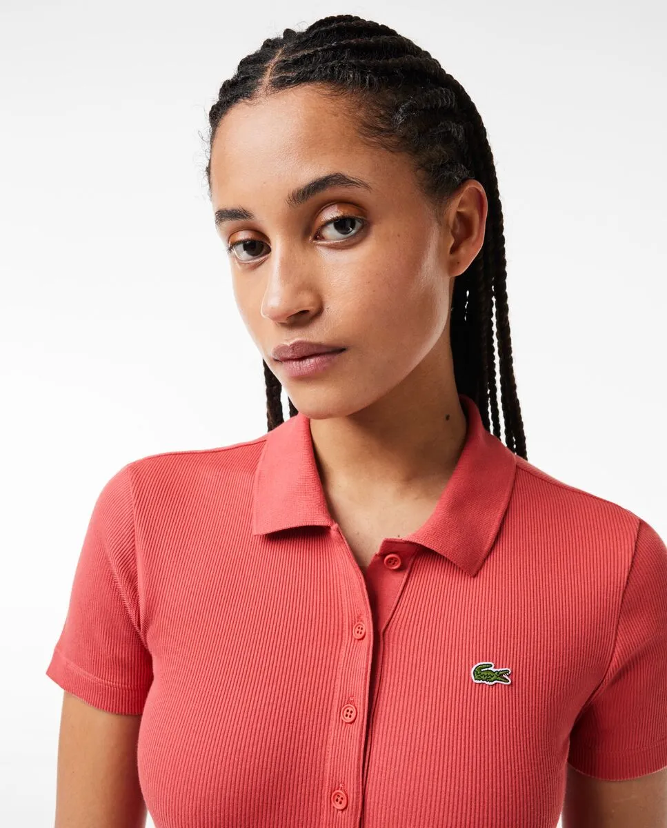 LACOSTE L.12.D Slim Fit Ribbed Cotton Polo Shirt Pink